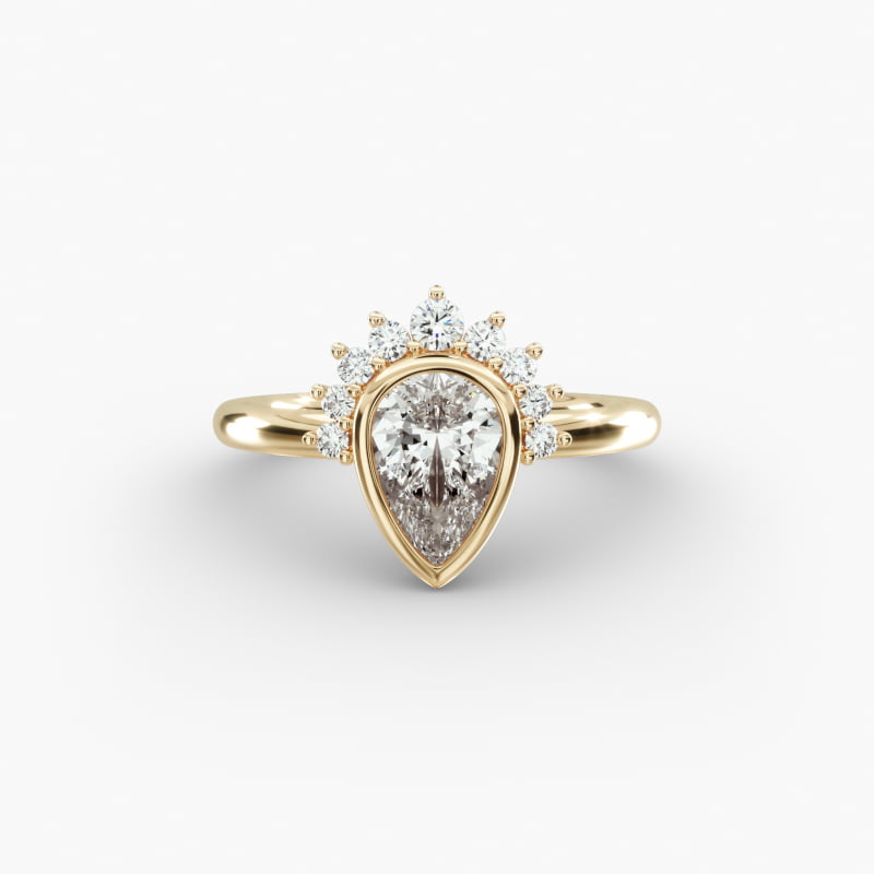 Pear Shape Bezel Set Diamond Tiara Engagement Ring In 14K Yellow Gold