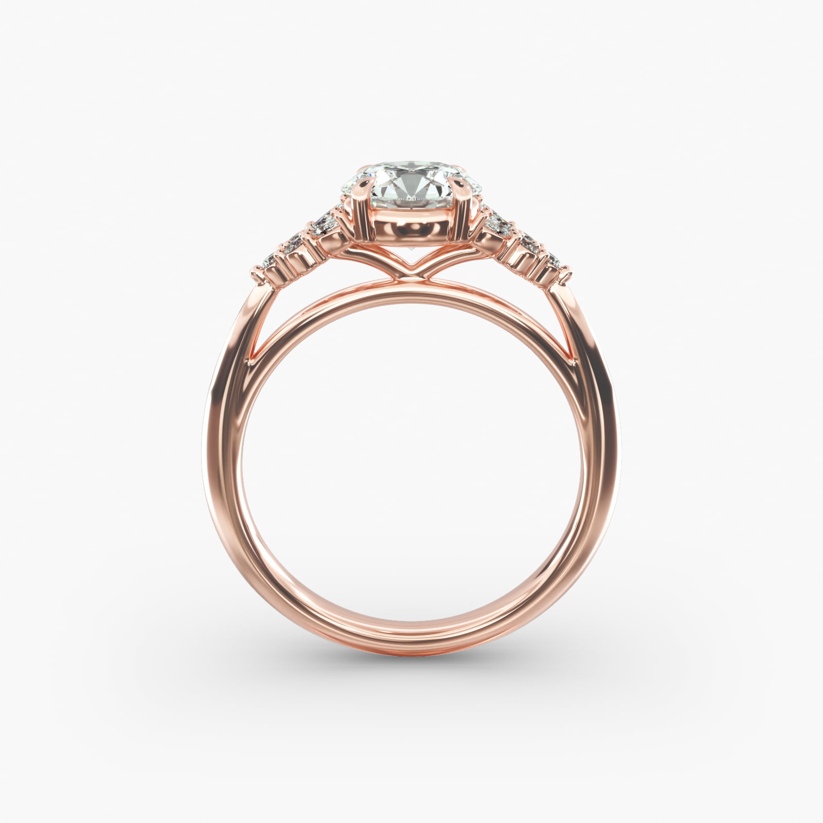 Diamond Chevron Knife Edge Side Stone Engagement Ring In 14K Rose Gold