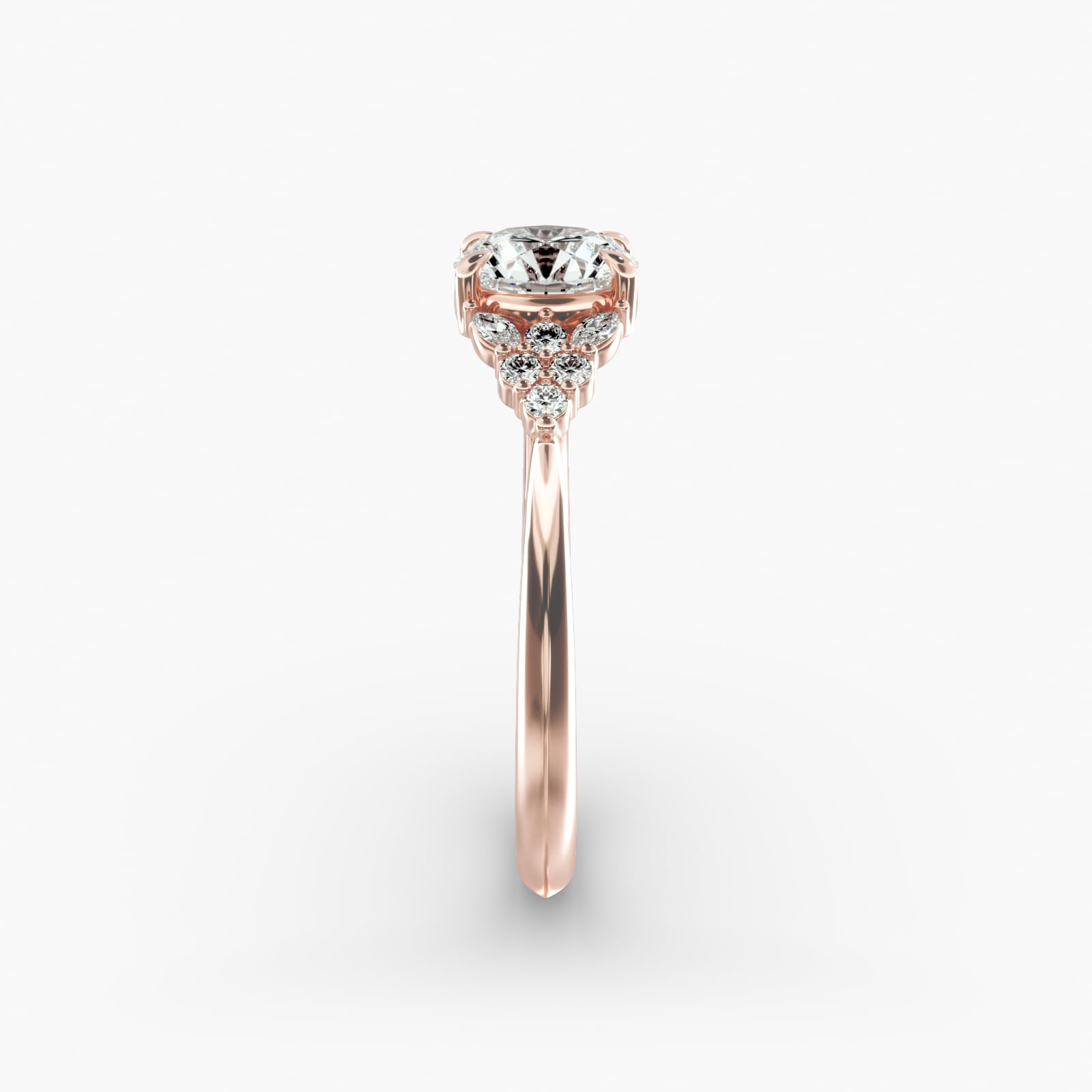 Diamond Chevron Knife Edge Side Stone Engagement Ring In 14K Rose Gold
