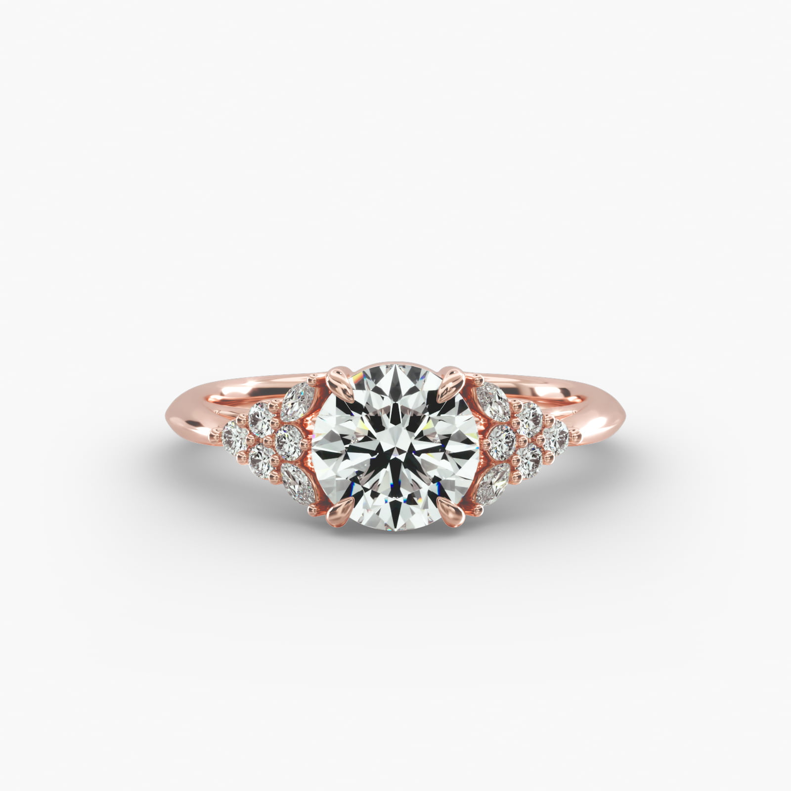 Diamond Chevron Knife Edge Side Stone Engagement Ring In 14K Rose Gold