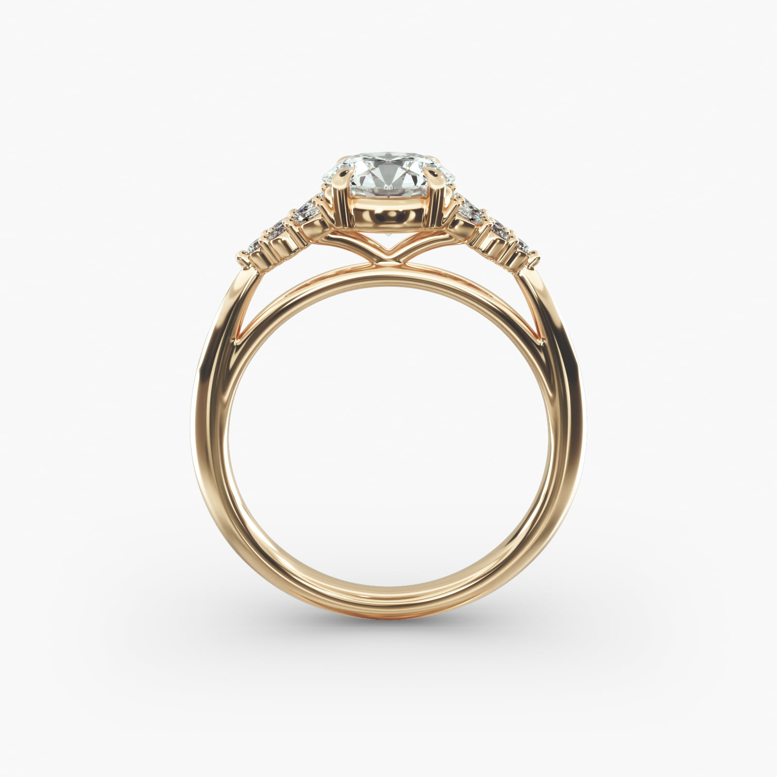 Diamond Chevron Knife Edge Side Stone Engagement Ring In 18K Yellow Gold