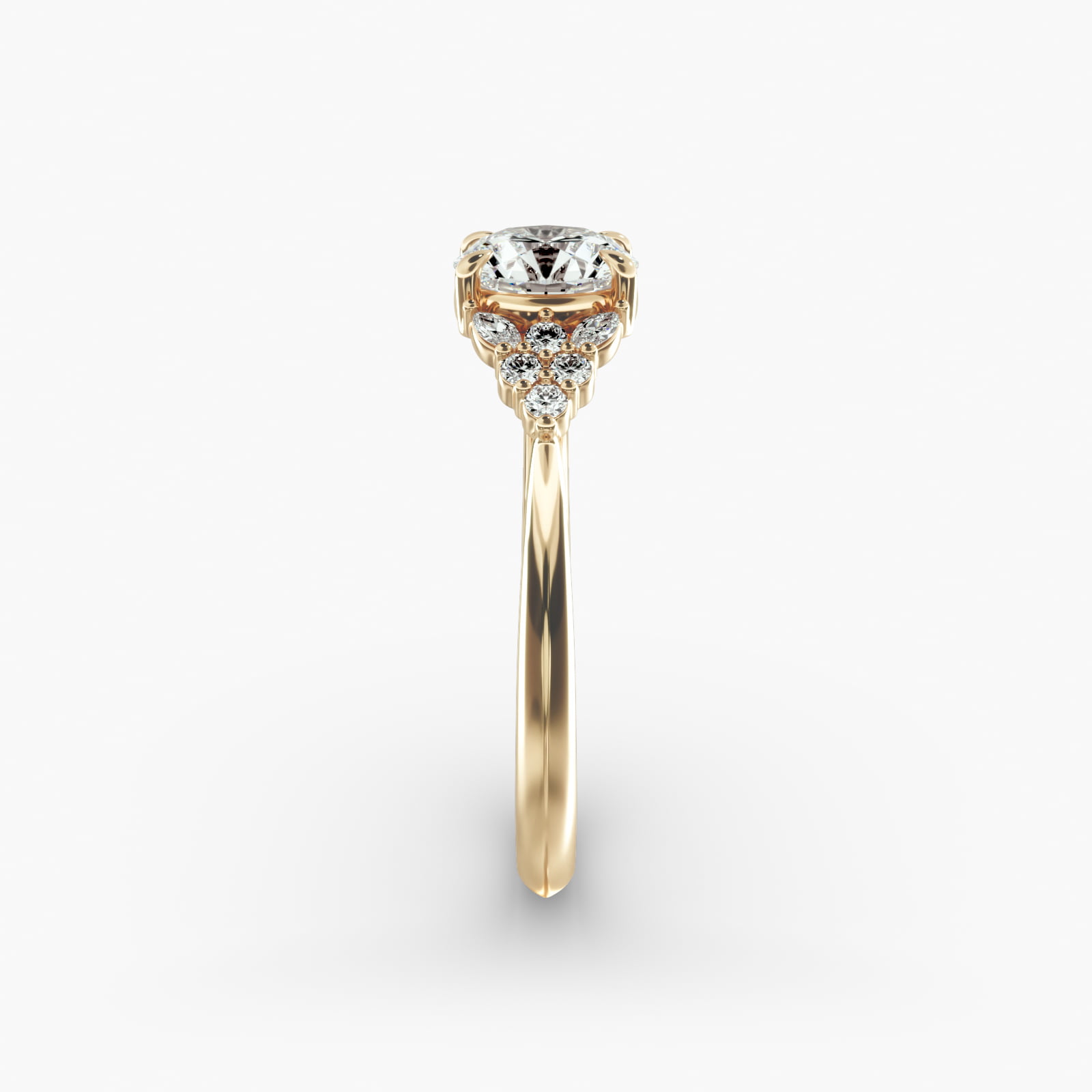Diamond Chevron Knife Edge Side Stone Engagement Ring In 18K Yellow Gold
