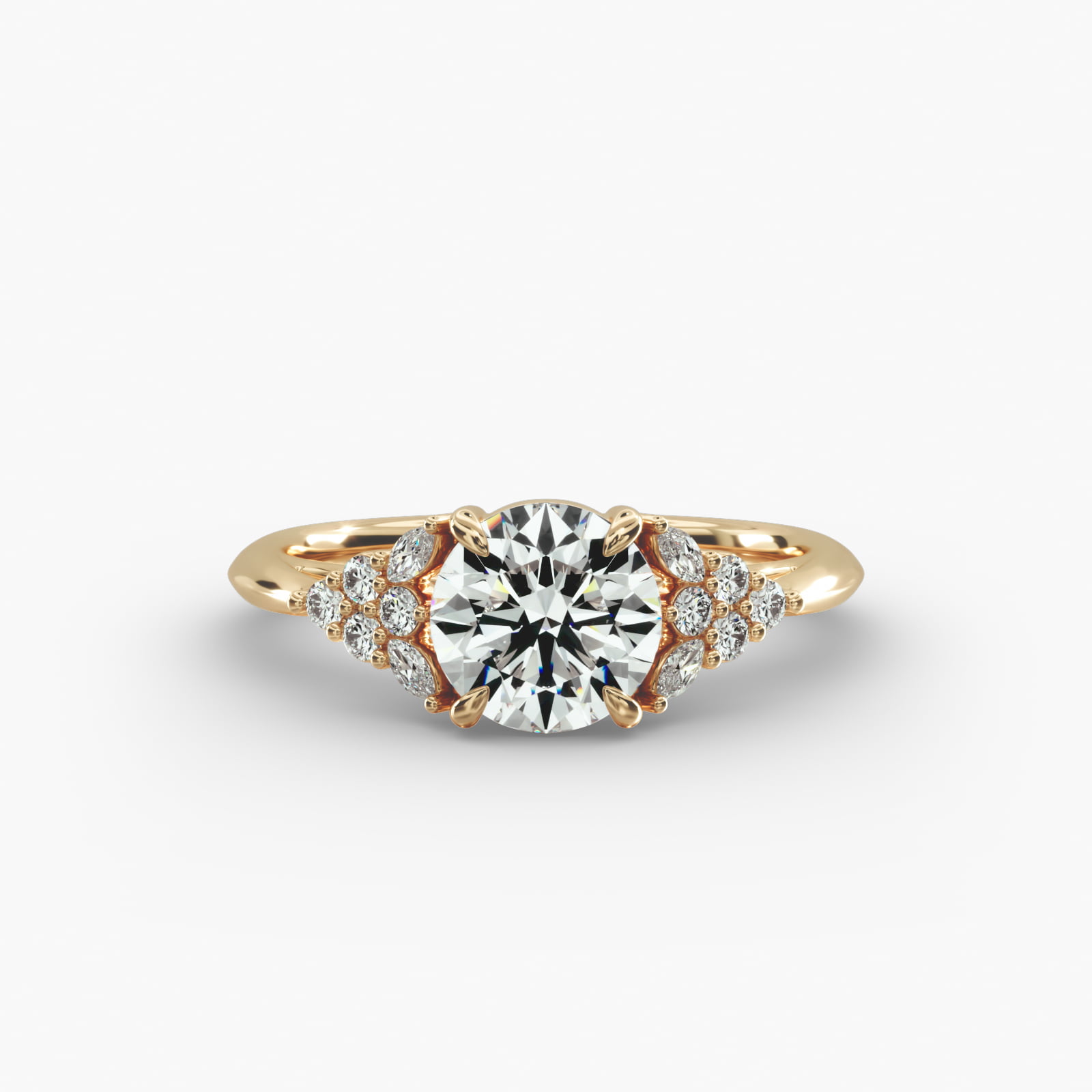 Diamond Chevron Knife Edge Side Stone Engagement Ring In 18K Yellow Gold