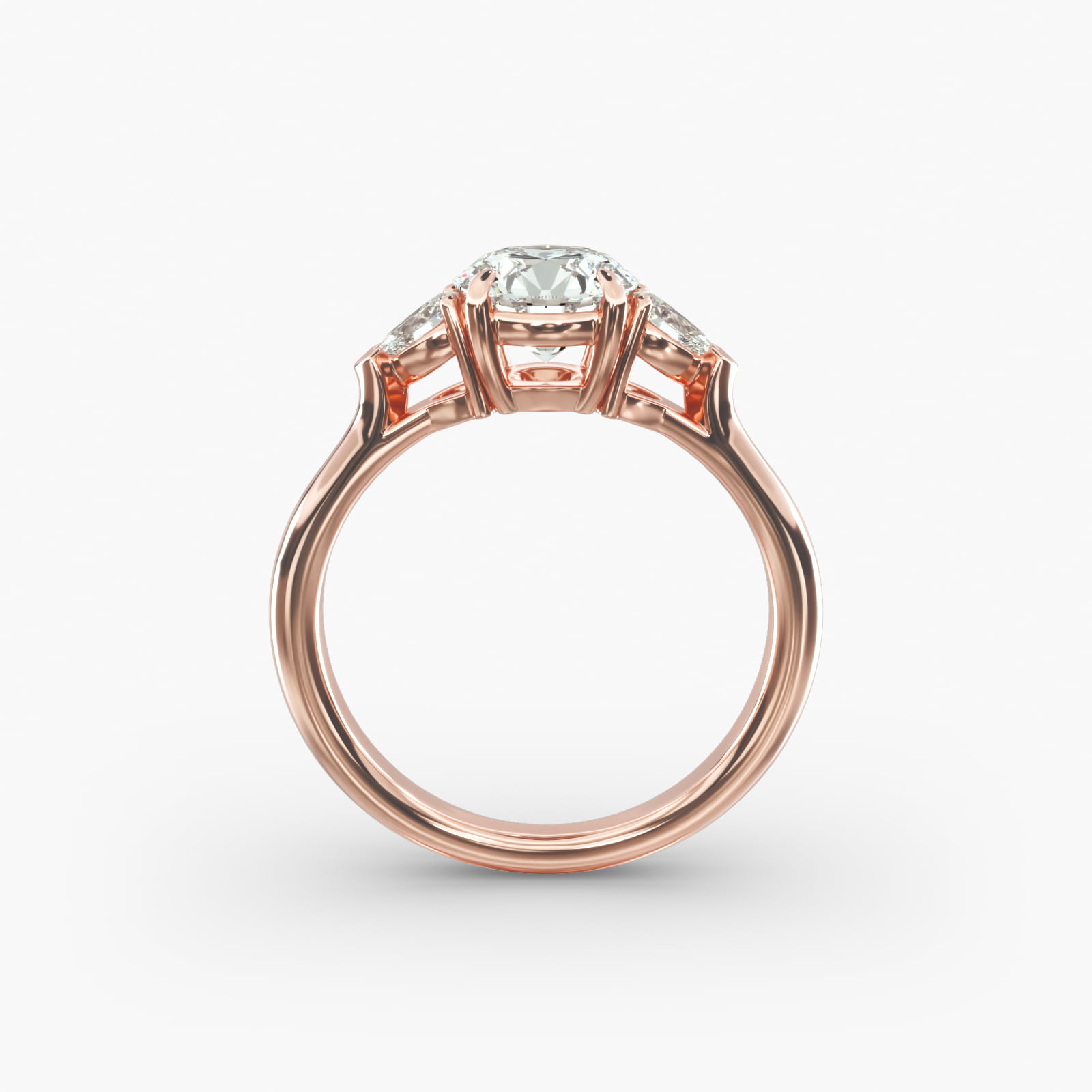 Pear Shaped Lab-Grown Diamond Three Stone Engagement Ring In 14K Rose Gold