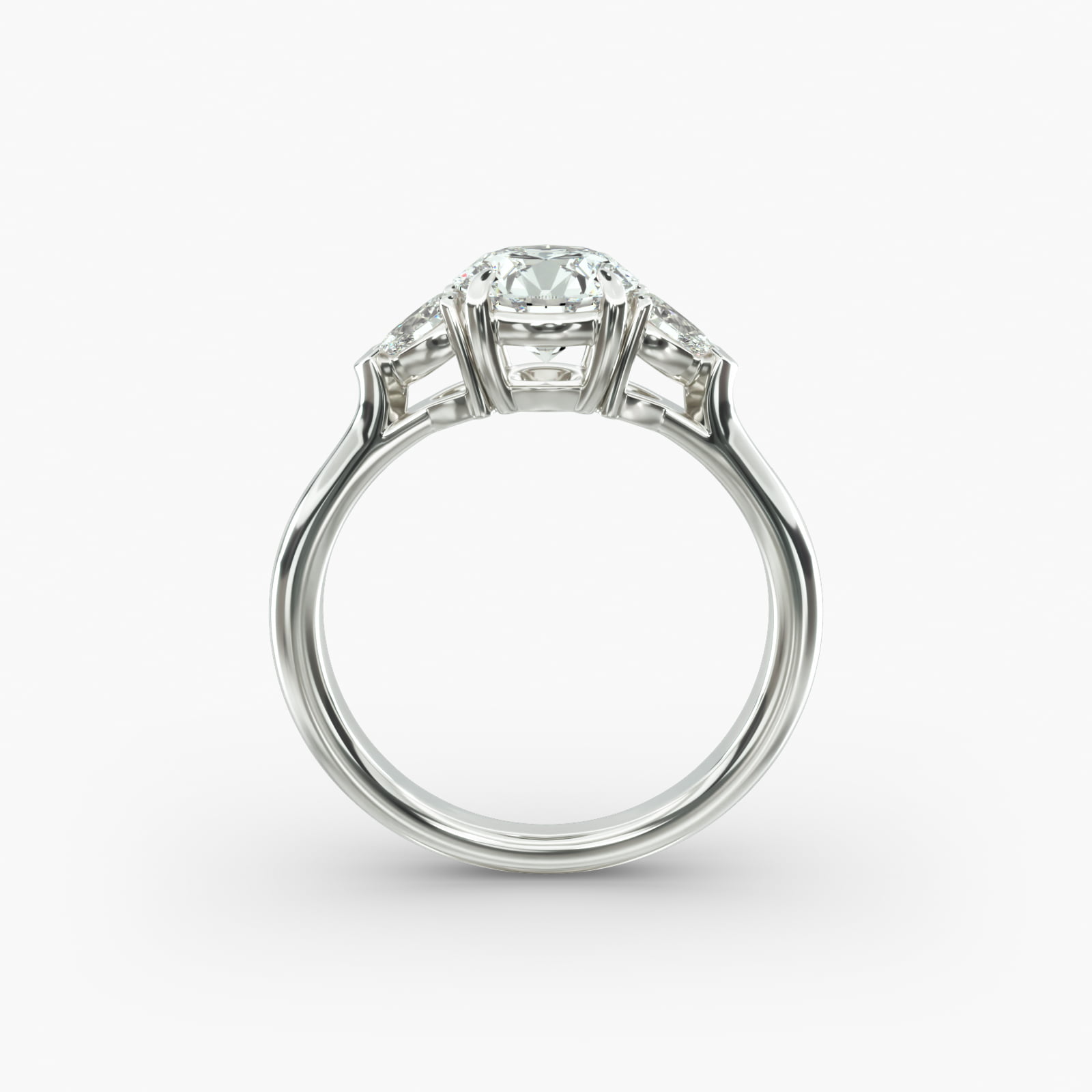 Pear Shaped Diamond Three Stone Engagement Ring In 18K White Gold