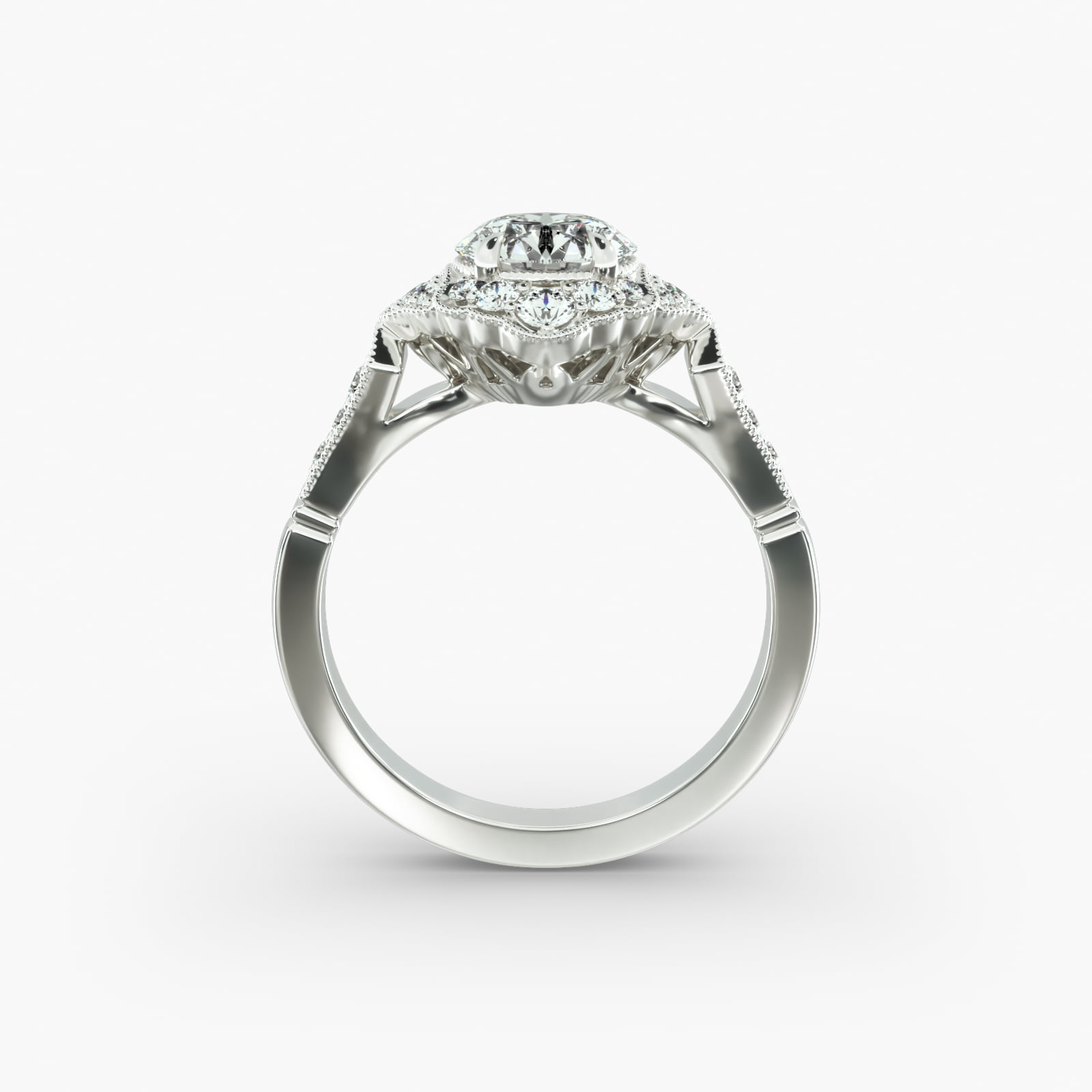 Regal Frame Vintage-Style Engagement Ring In 18K White Gold