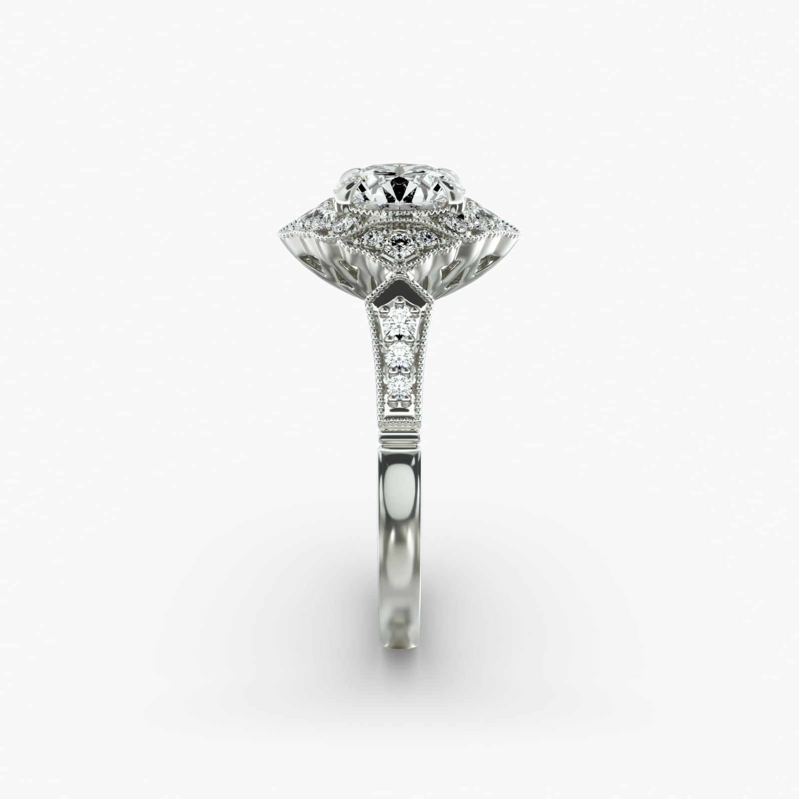 Regal Frame Vintage-Style Engagement Ring In 18K White Gold