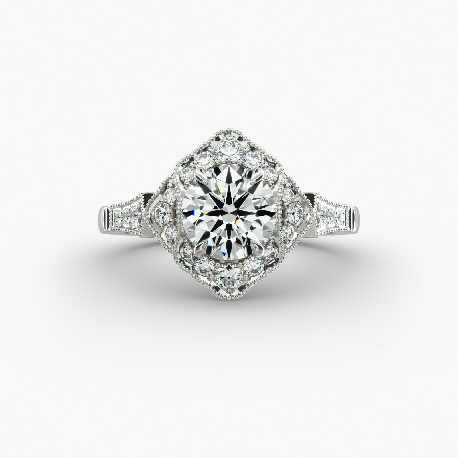Regal Frame Vintage-Style Engagement Ring In 18K White Gold