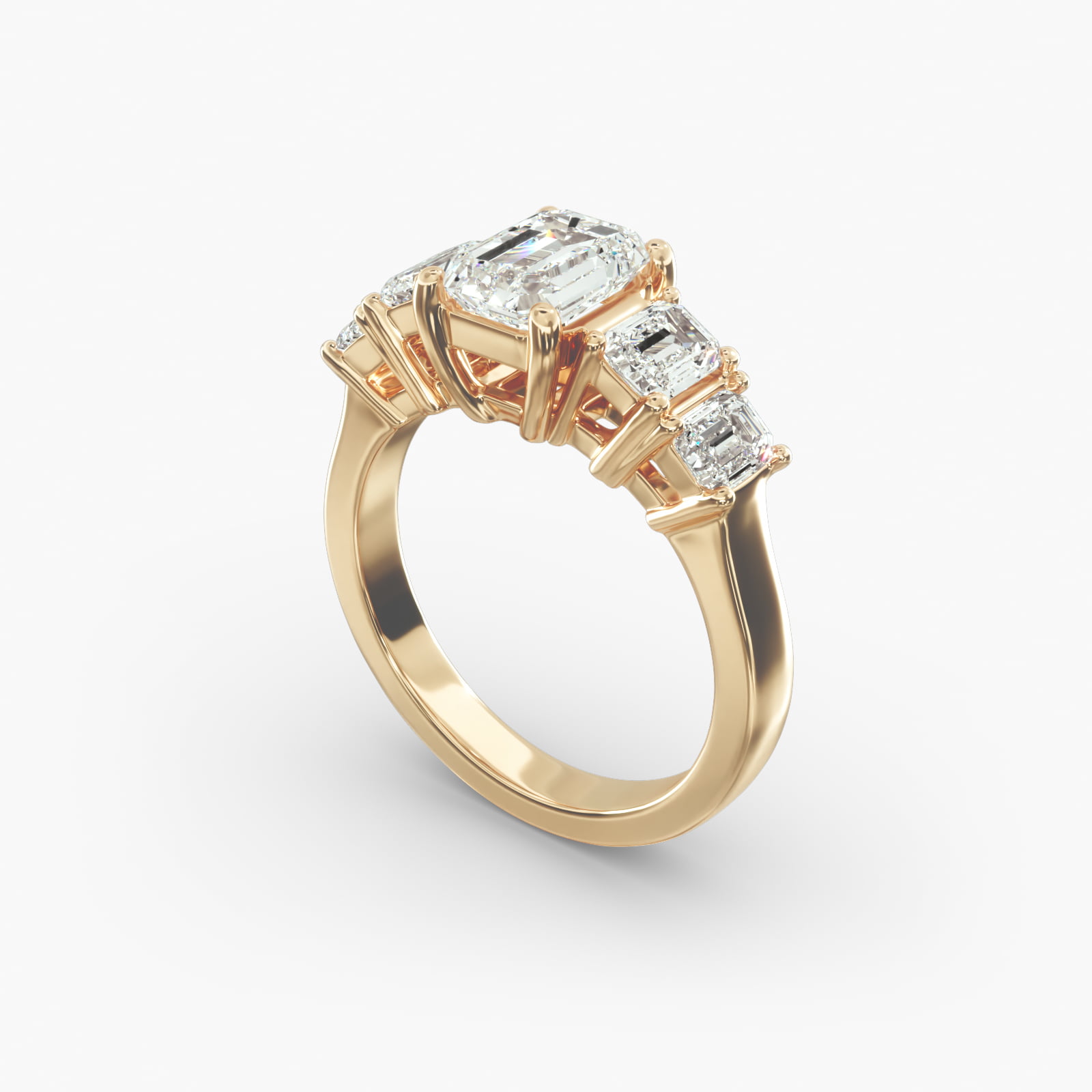 Four Emerald Cut Side Stone Diamond Engagement Ring In 18K Yellow