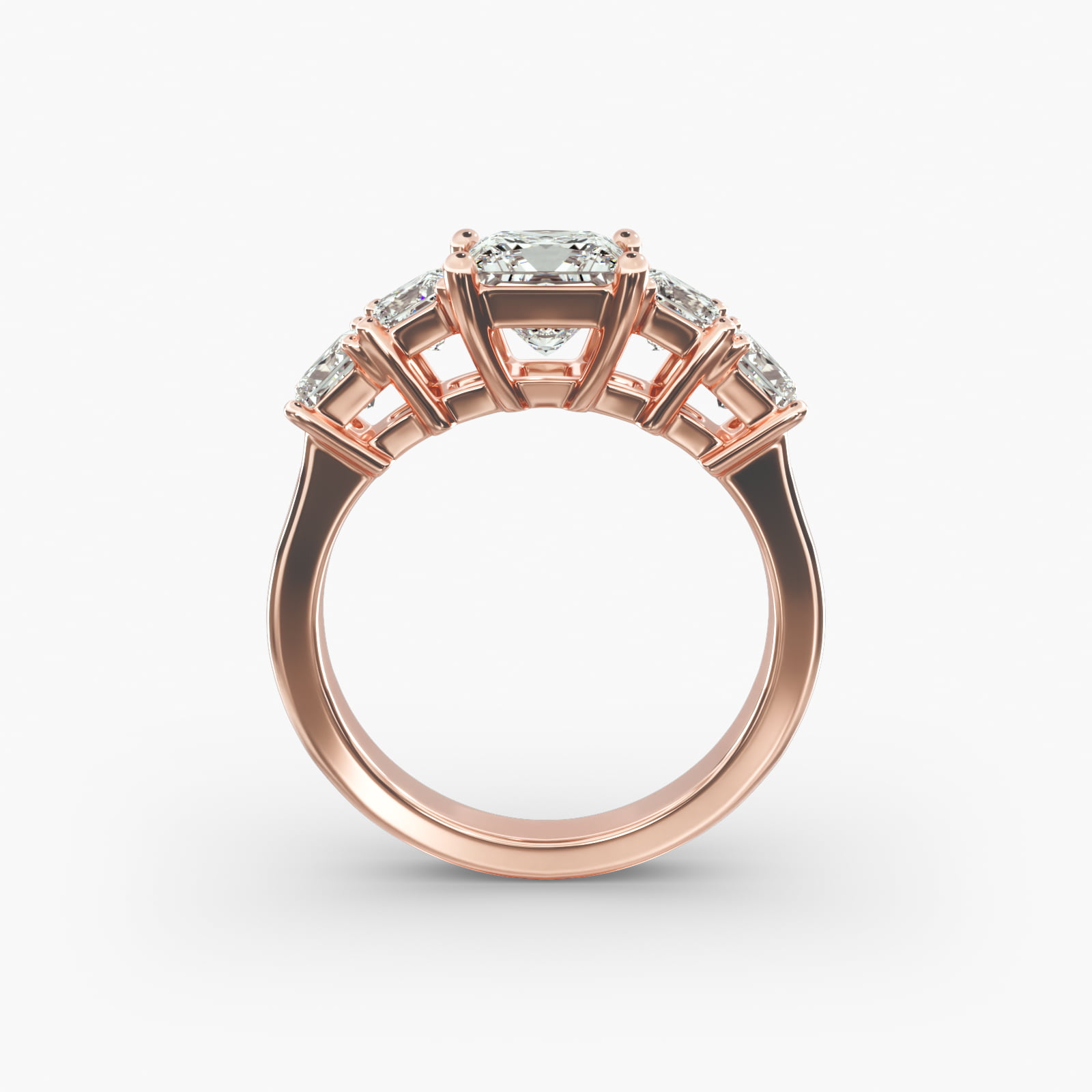 Four Princess Cut Side Stone Diamond Engagement Ring In 14K Rose Gold