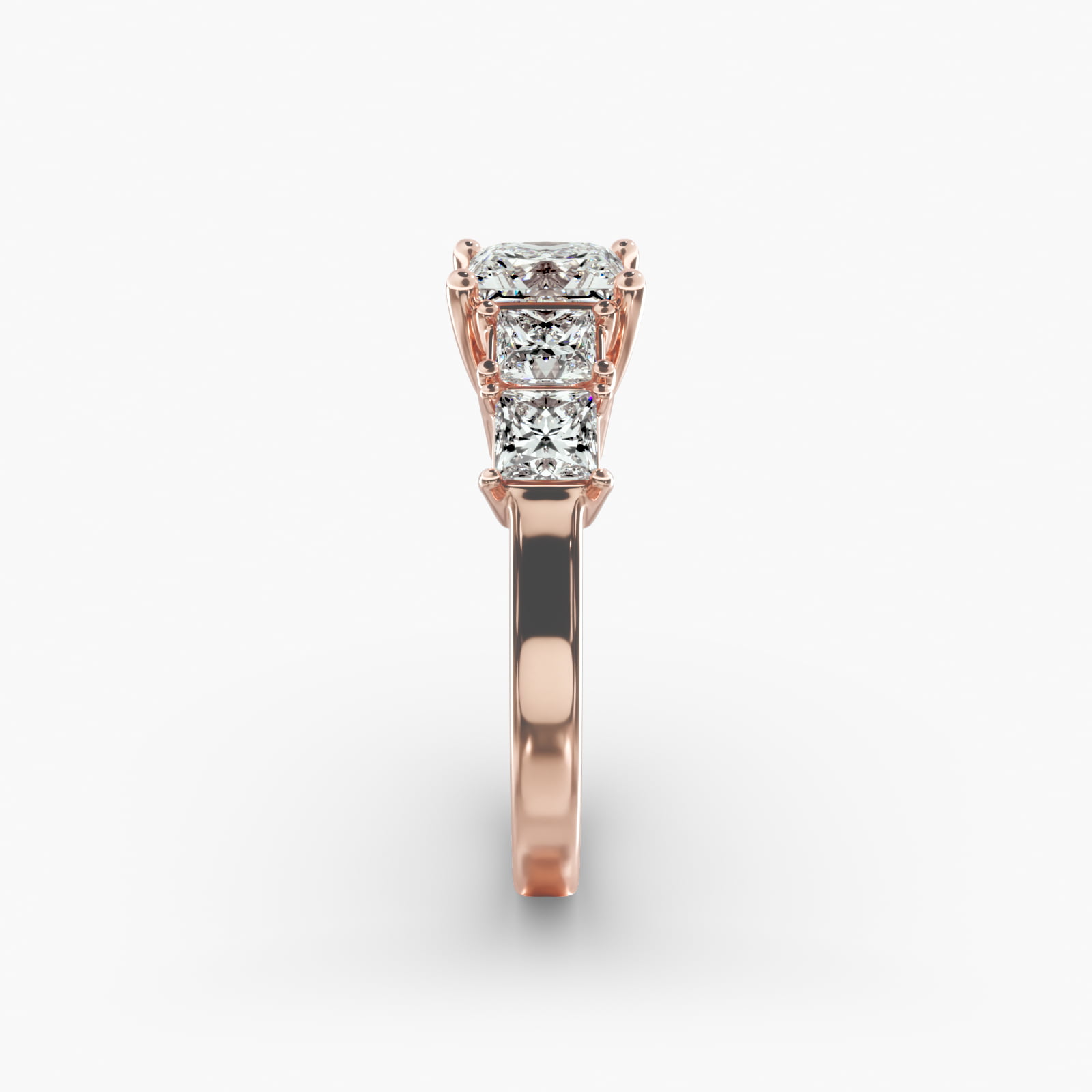 Four Princess Cut Side Stone Diamond Engagement Ring In 14K Rose Gold