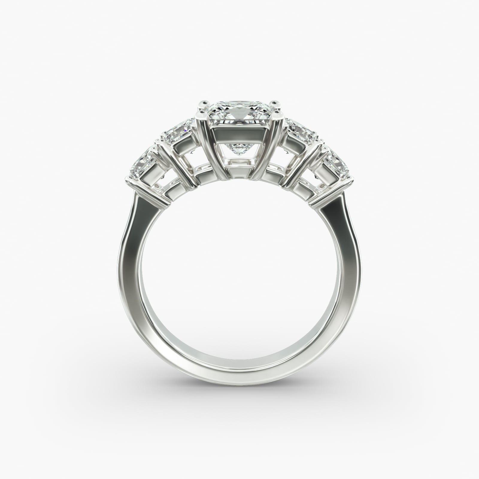 Four Princess Cut Side Stone Diamond Engagement Ring In 14K White Gold