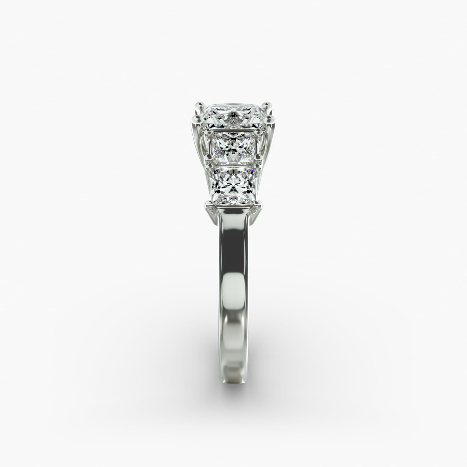 Four Princess Cut Side Stone Diamond Engagement Ring In 14K White Gold