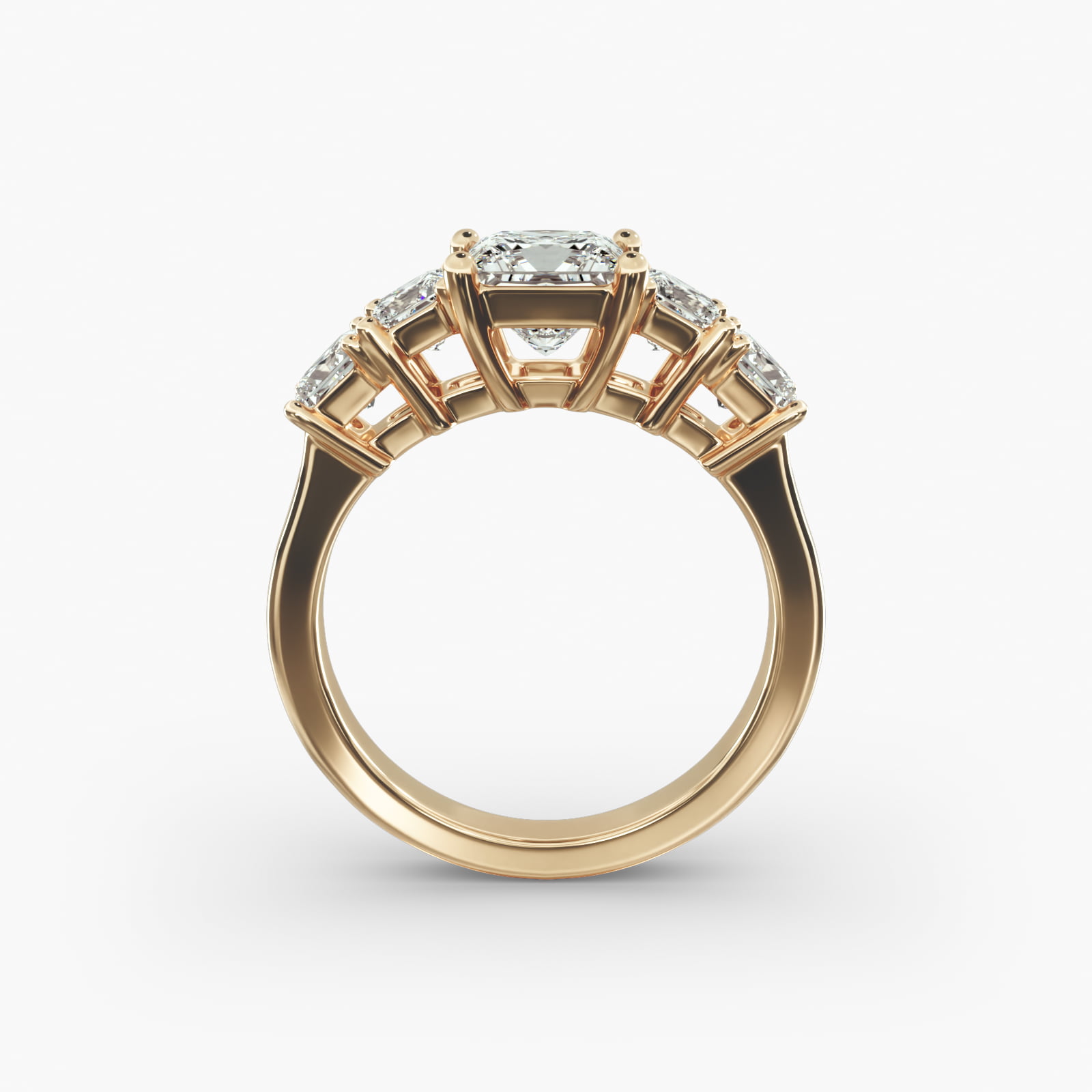Four Princess Cut Side Stone Diamond Engagement Ring In 18K Yellow Gold