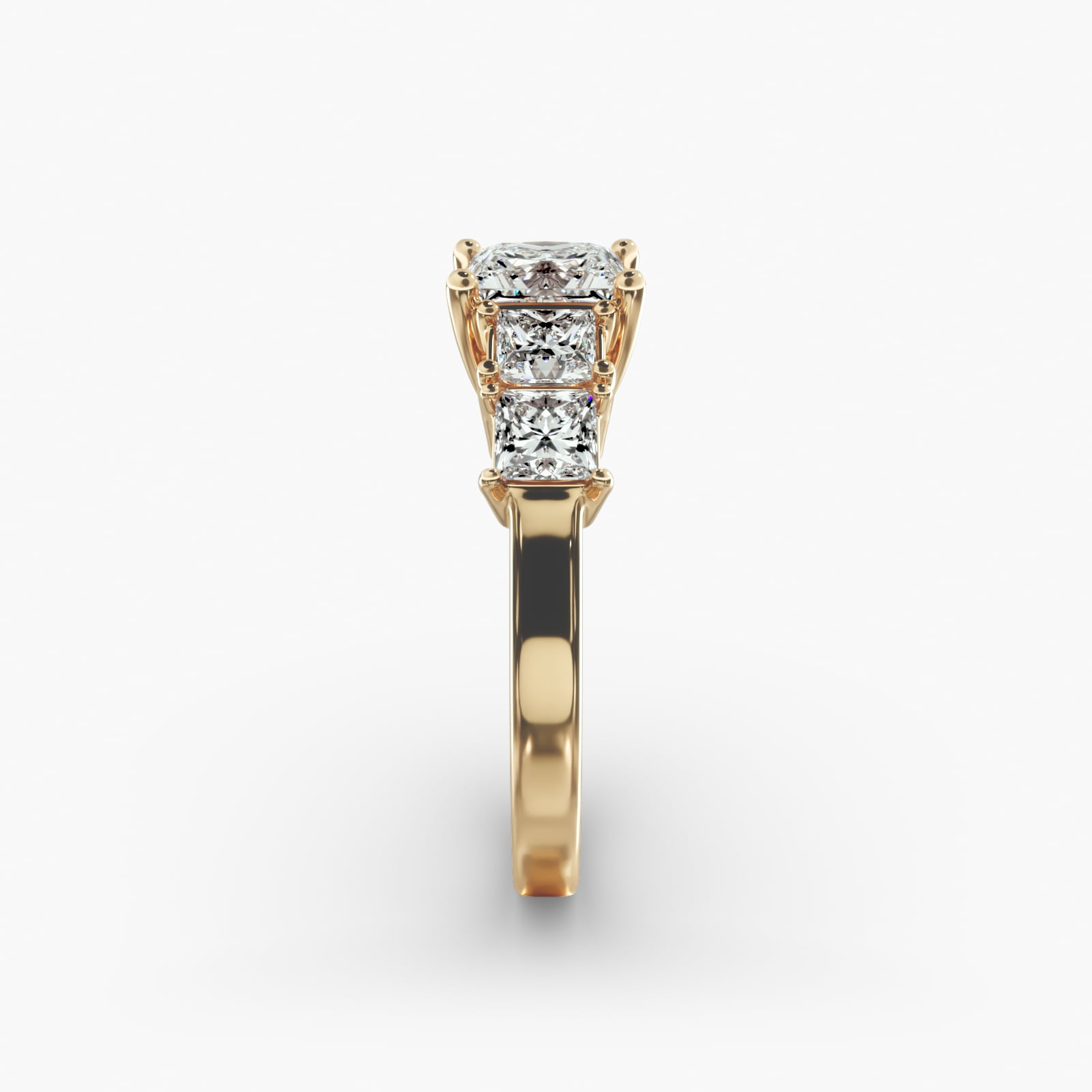 Four Princess Cut Side Stone Diamond Engagement Ring In 18K Yellow Gold