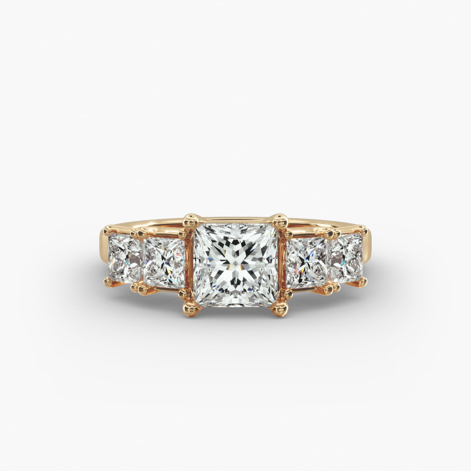 Four Princess Cut Side Stone Diamond Engagement Ring In 18K Yellow Gold