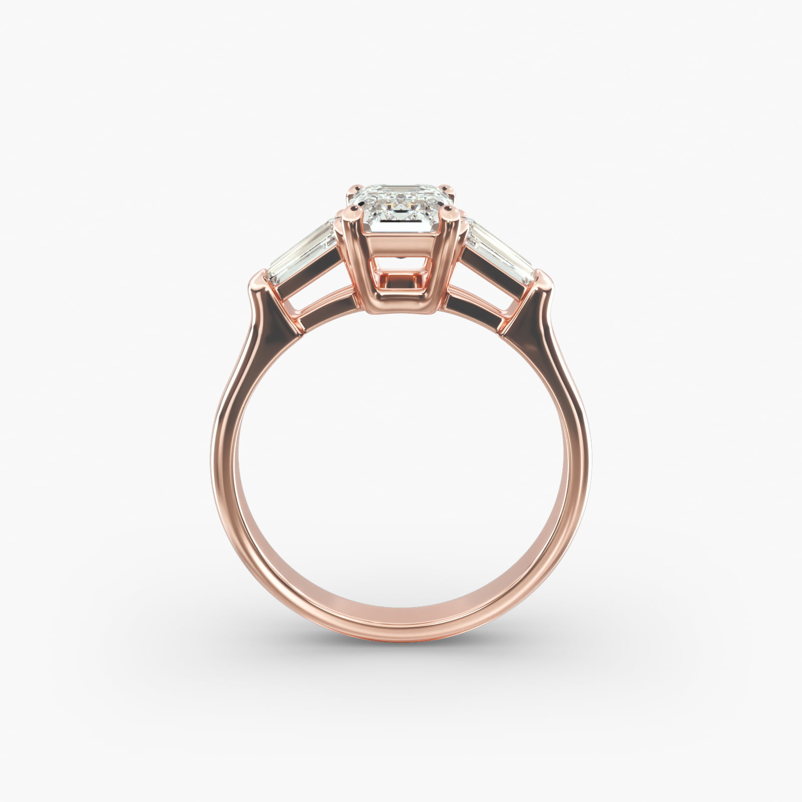 Tapered Baguette Cut Diamond Three Stone Engagement Ring In 14K Rose Gold