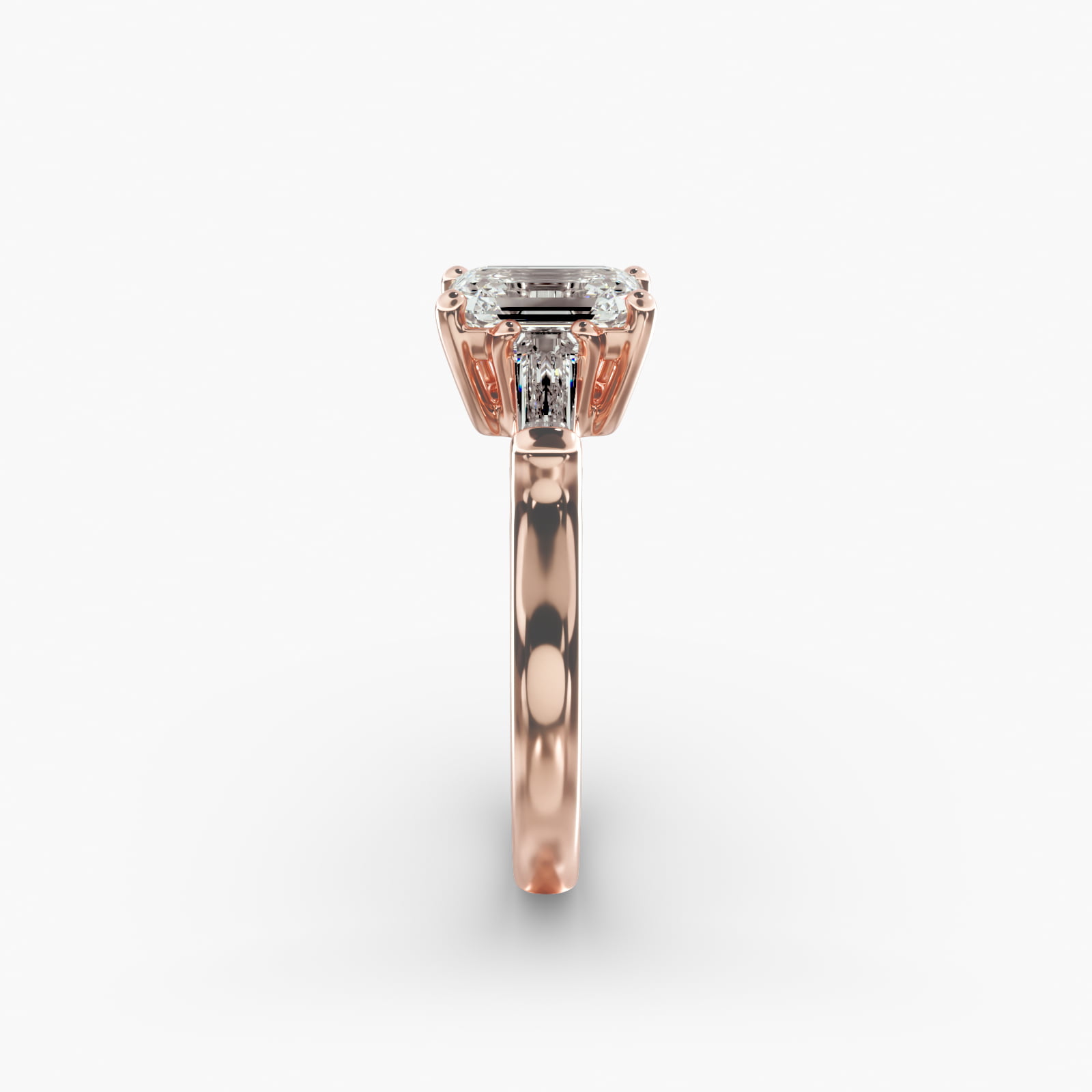 Tapered Baguette Cut Diamond Three Stone Engagement Ring In 14K Rose Gold