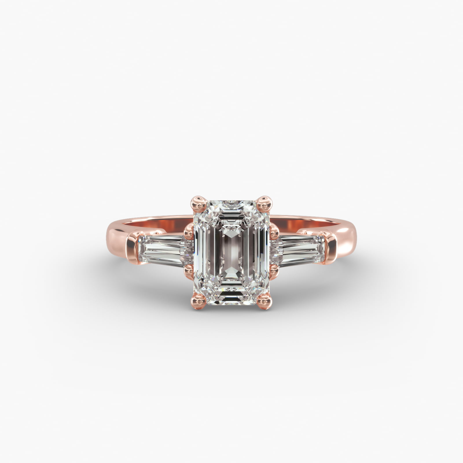 Tapered Baguette Cut Diamond Three Stone Engagement Ring In 14K Rose Gold