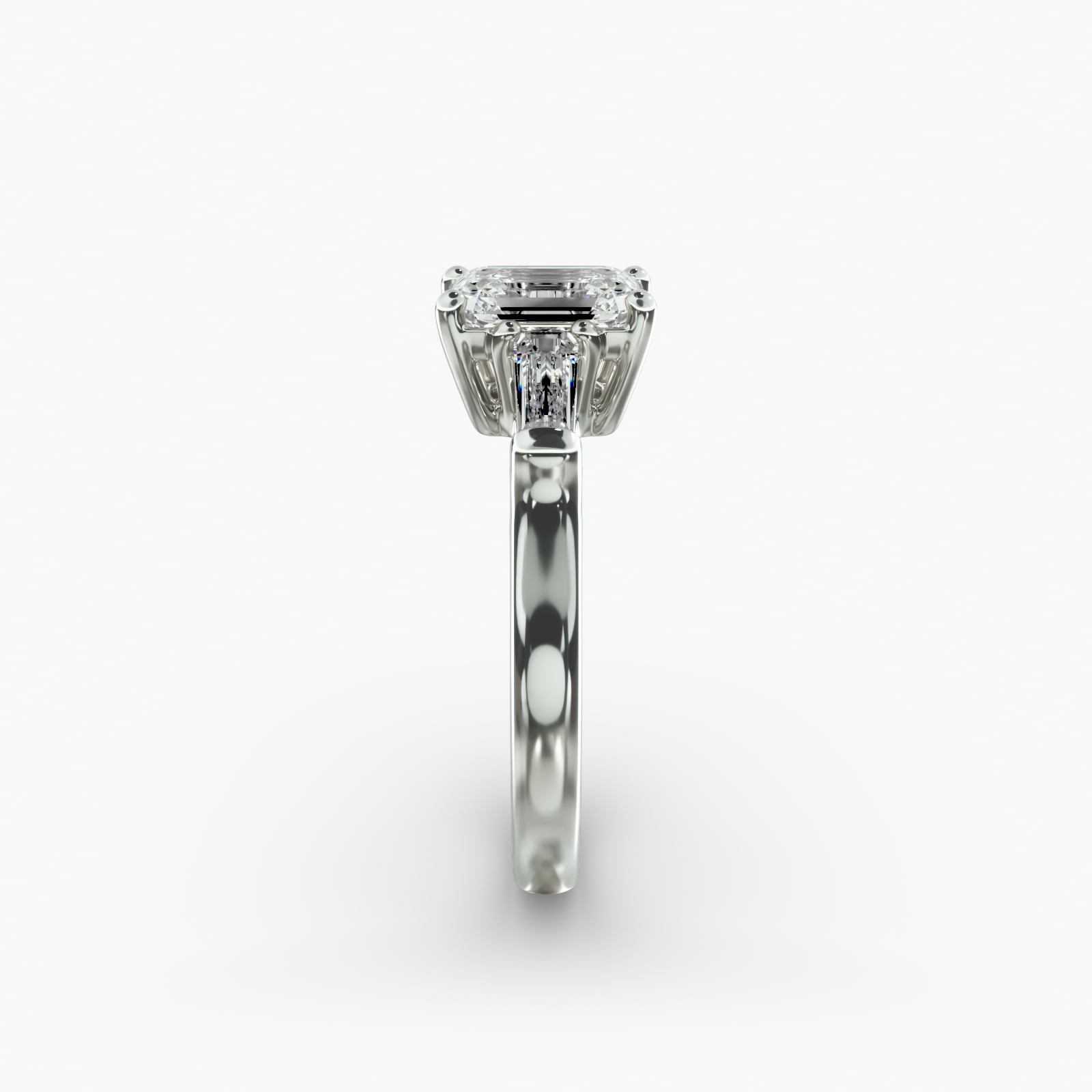 Tapered Baguette Cut Diamond Three Stone Engagement Ring In 14K White Gold