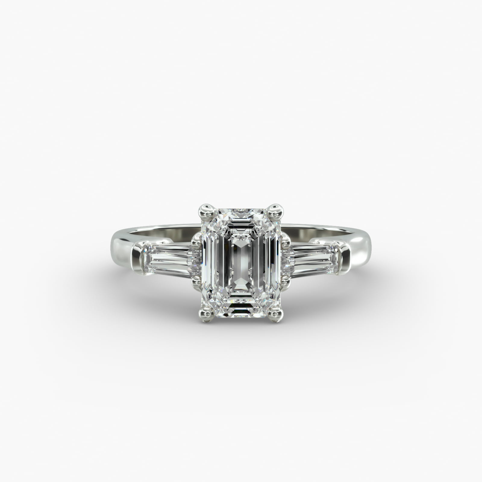 Tapered Baguette Cut Diamond Three Stone Engagement Ring In 14K White Gold