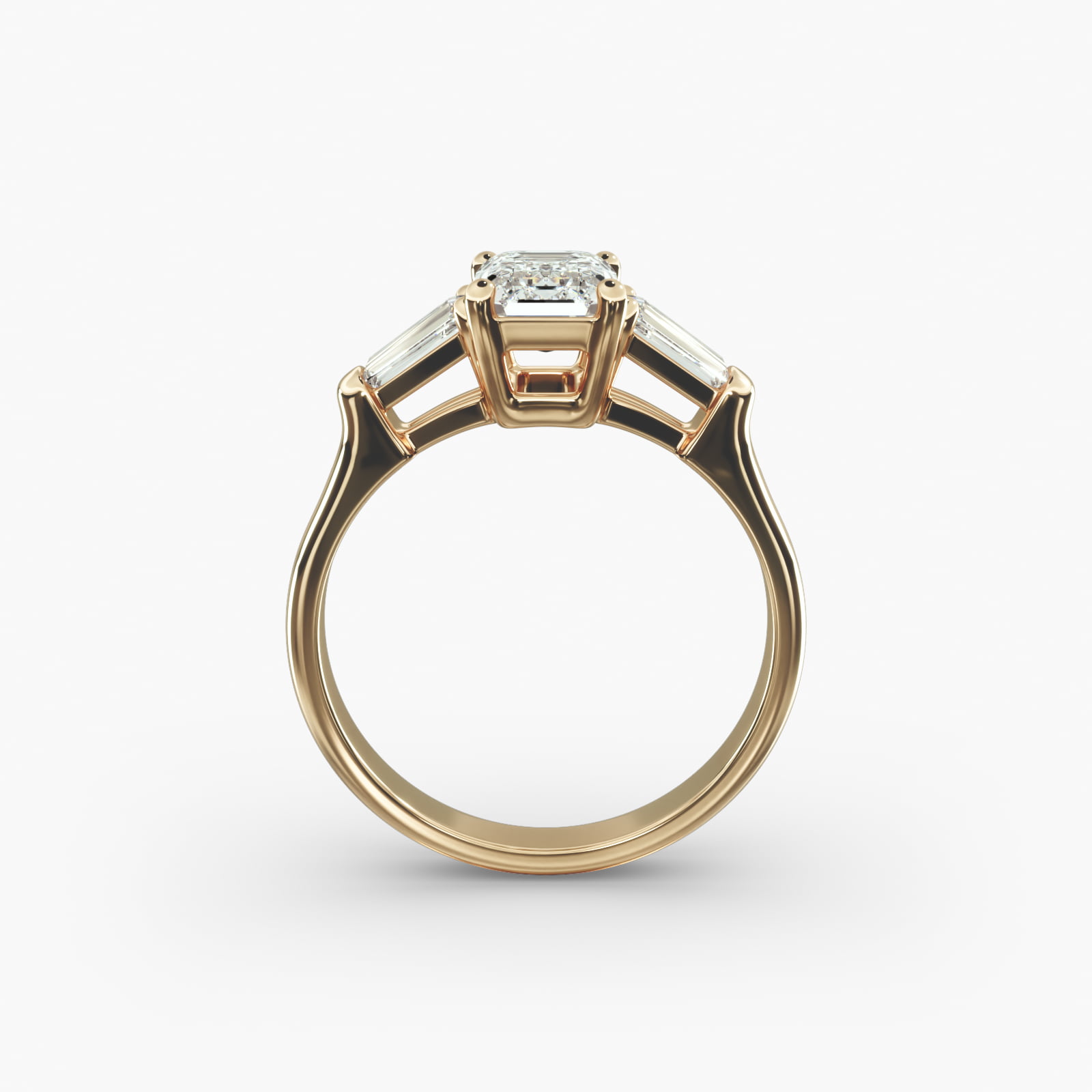 Tapered Baguette Cut Diamond Three Stone Engagement Ring In 14K Yellow Gold