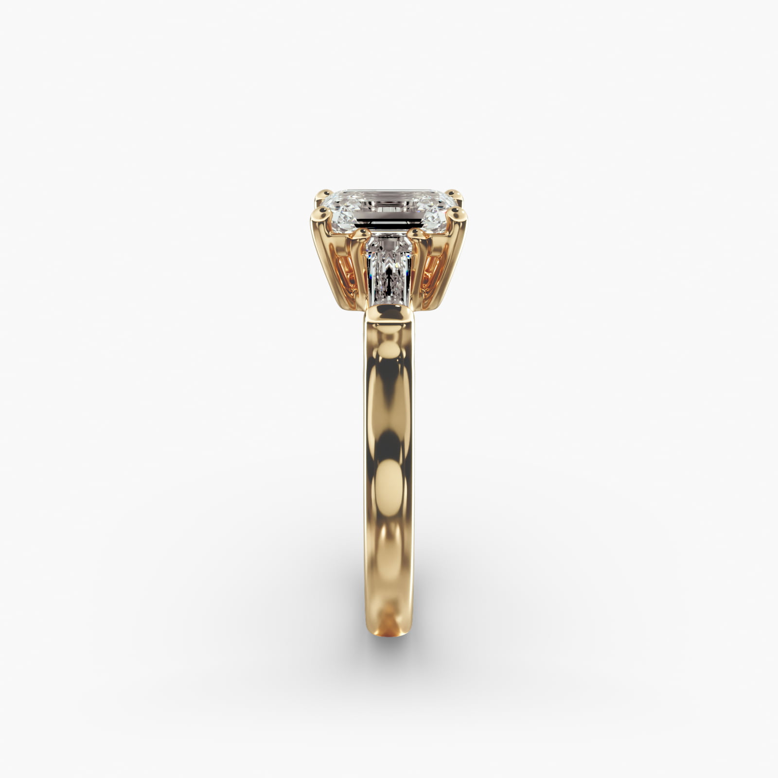 Tapered Baguette Cut Diamond Three Stone Engagement Ring In 14K Yellow Gold