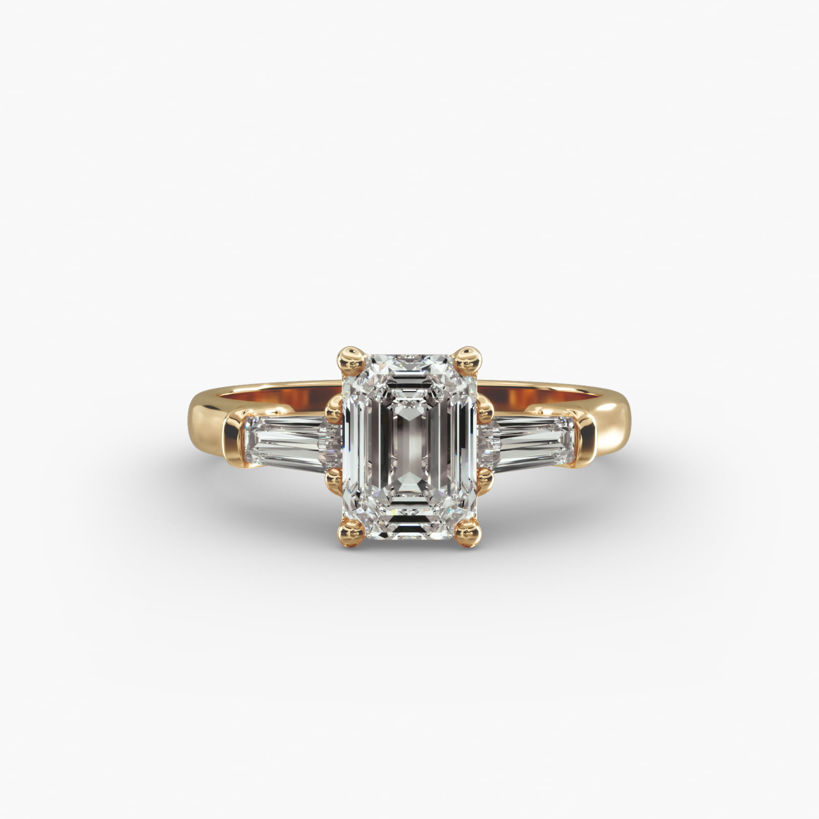 Tapered Baguette Cut Diamond Three Stone Engagement Ring In 14K Yellow Gold