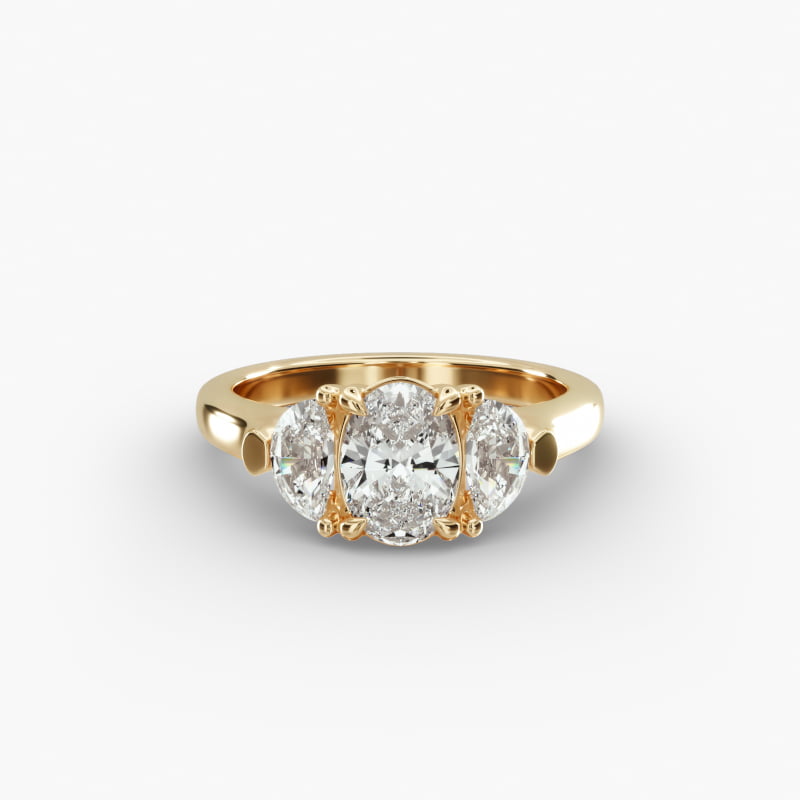 Half Moon Diamond Three Stone Engagement Ring In 14K Yellow Gold