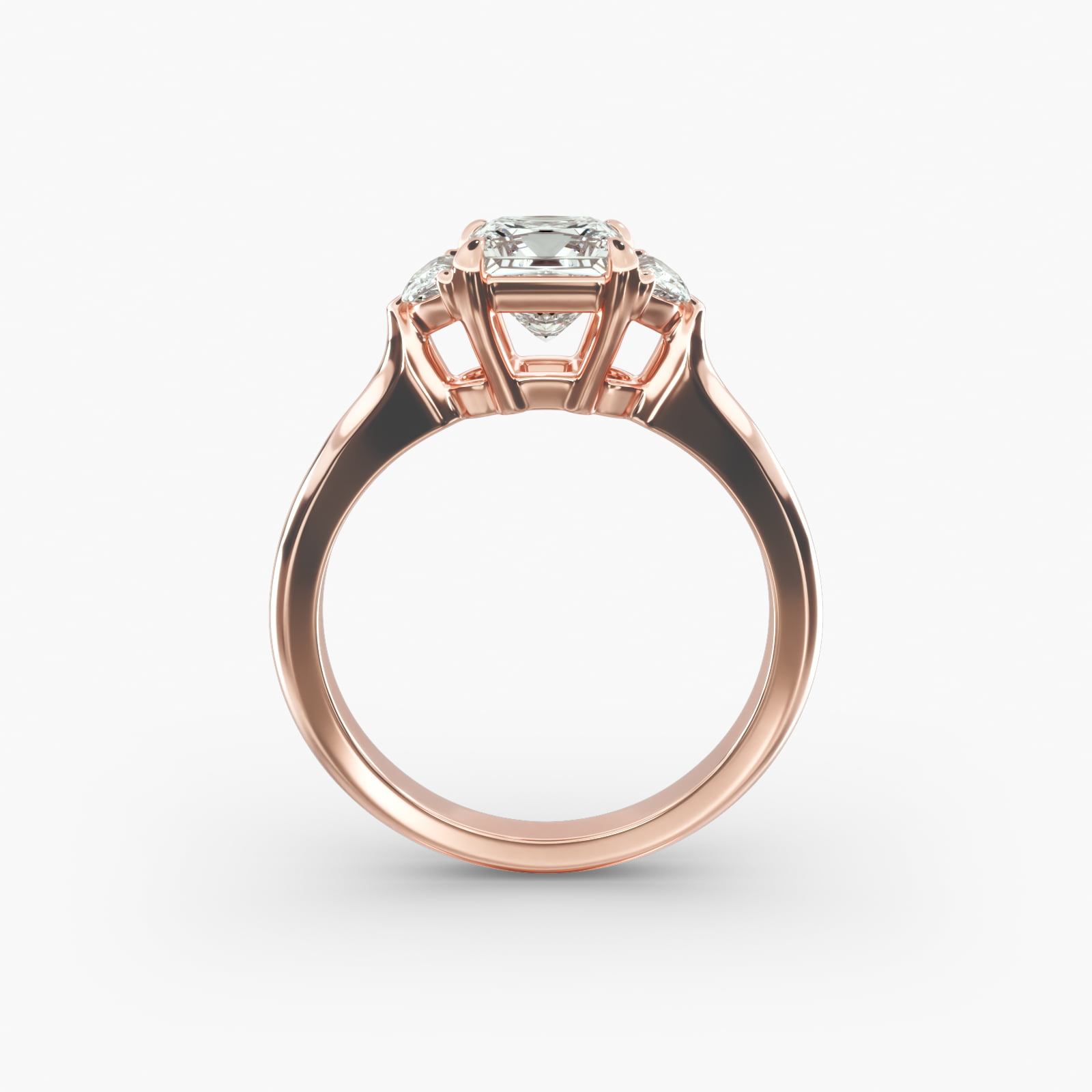Half Moon Diamond Three Stone Engagement Ring In 14K Rose Gold