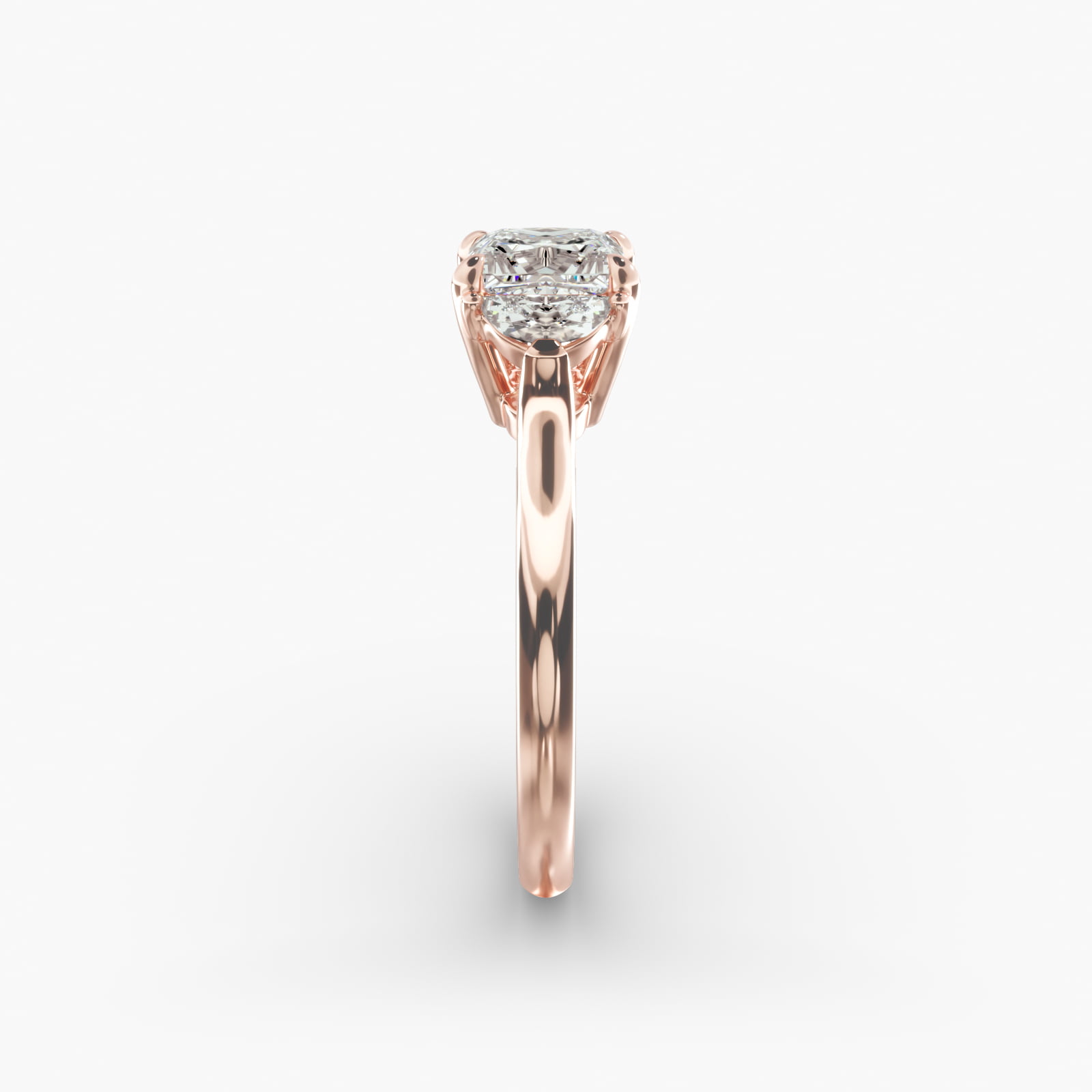 Half Moon Diamond Three Stone Engagement Ring In 14K Rose Gold