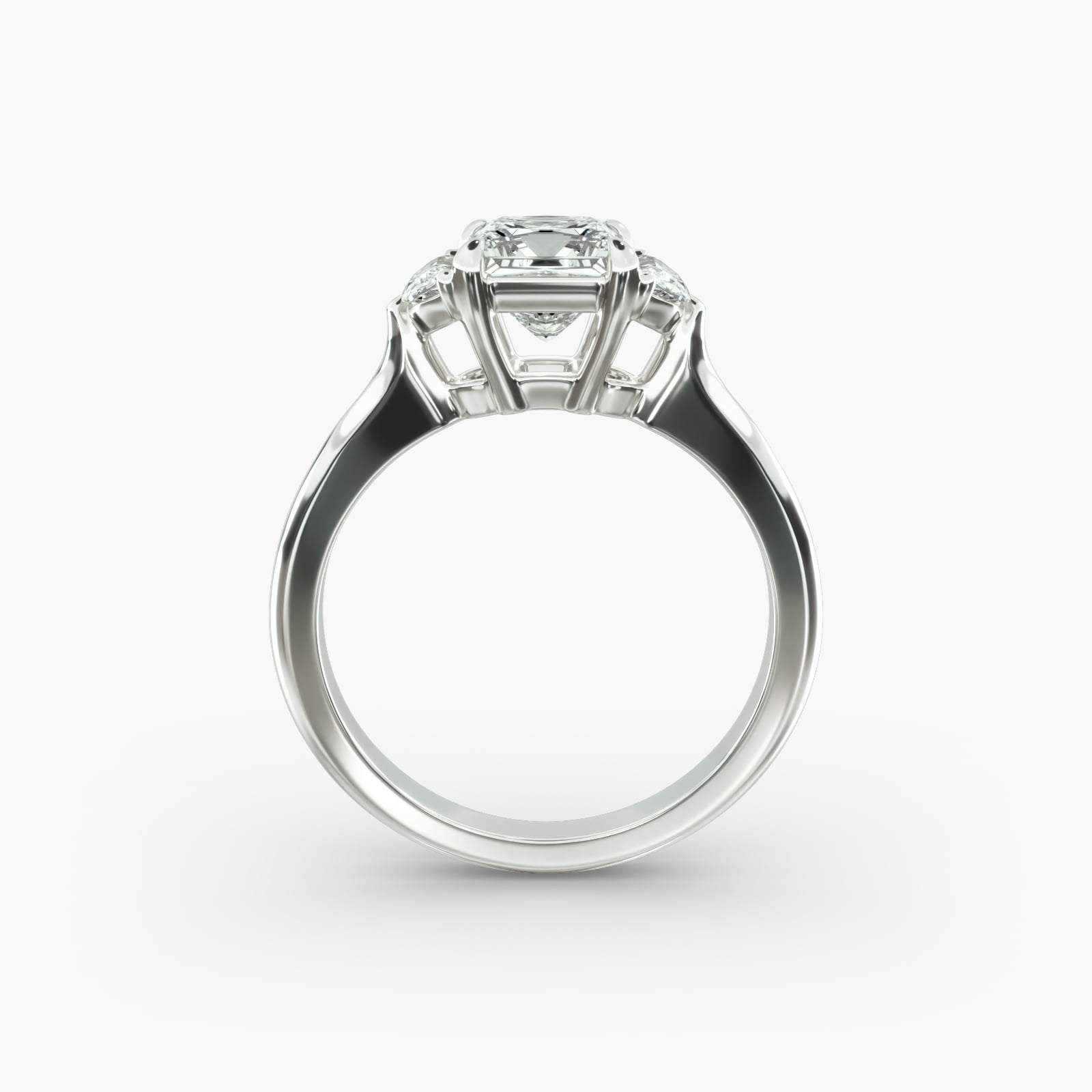 Half Moon Diamond Three Stone Engagement Ring In 14K White Gold