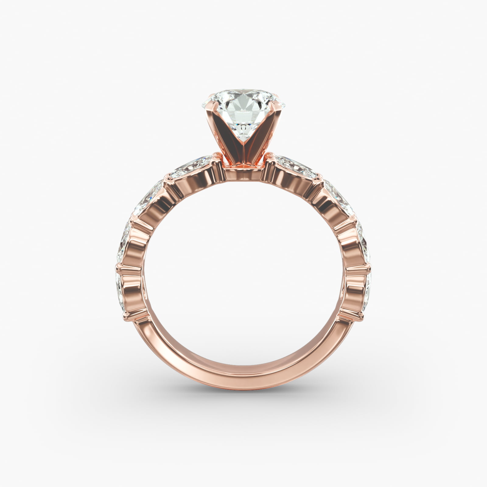 East West Oval Cut Side Stone Diamond Engagement Ring In 14K Rose Gold