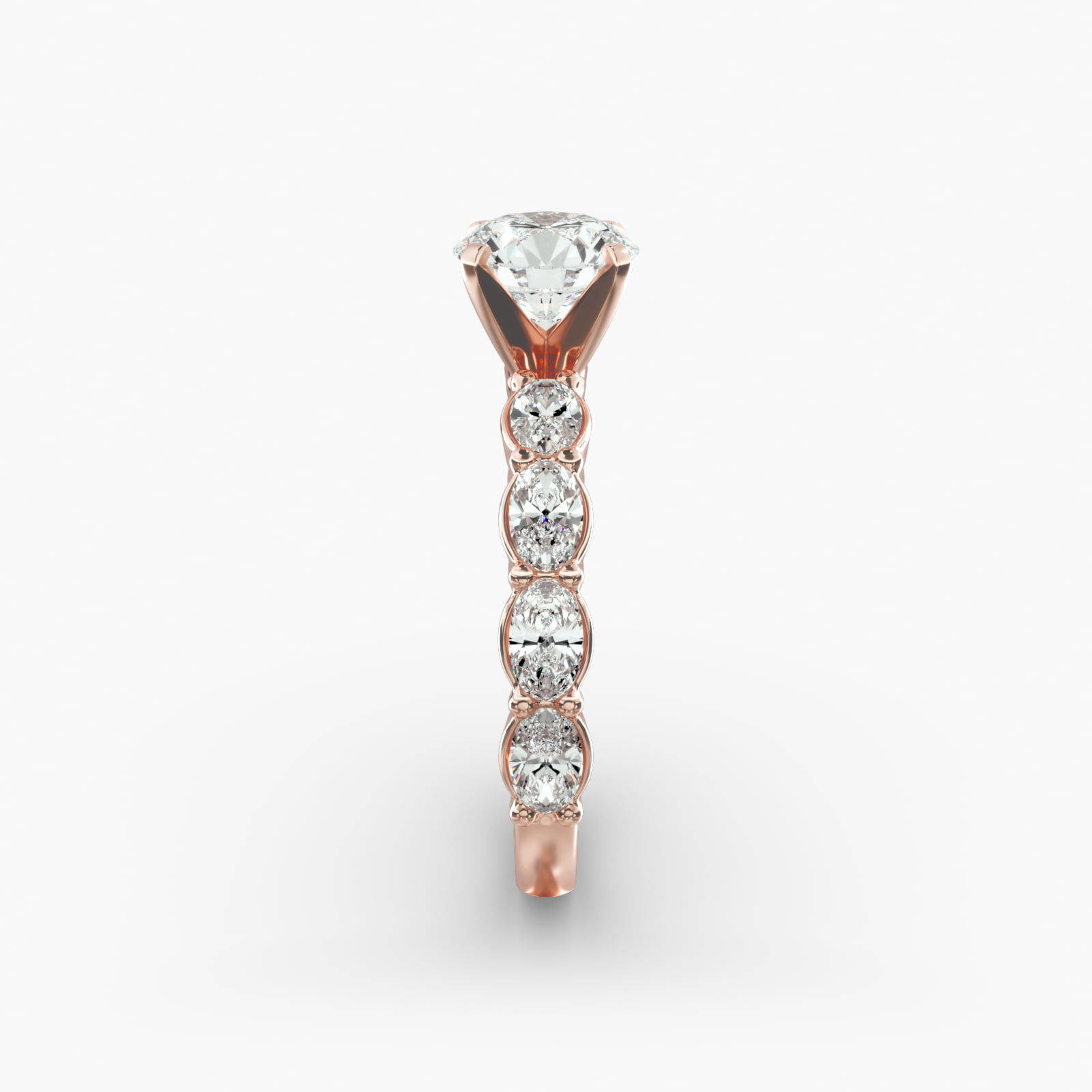 East West Oval Cut Side Stone Diamond Engagement Ring In 14K Rose Gold