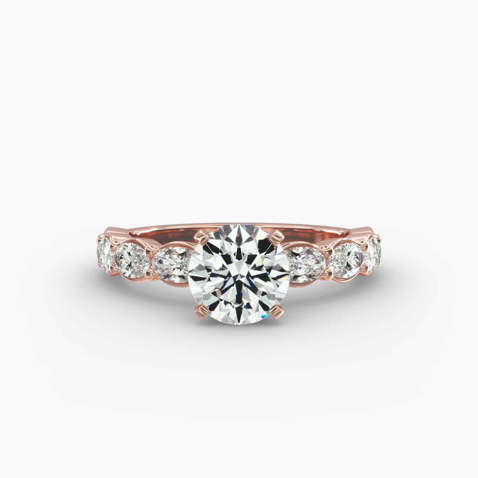 East West Oval Cut Side Stone Diamond Engagement Ring In 14K Rose Gold