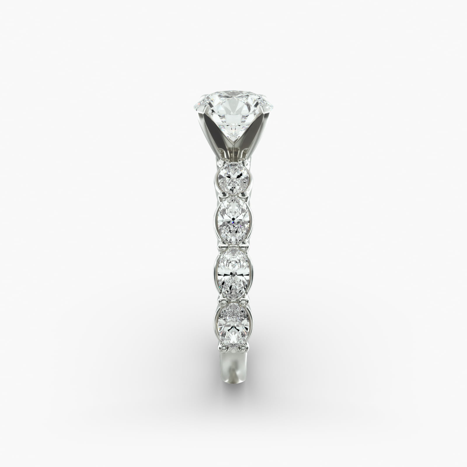 East West Oval Cut Side Stone Diamond Engagement Ring In 14K White Gold
