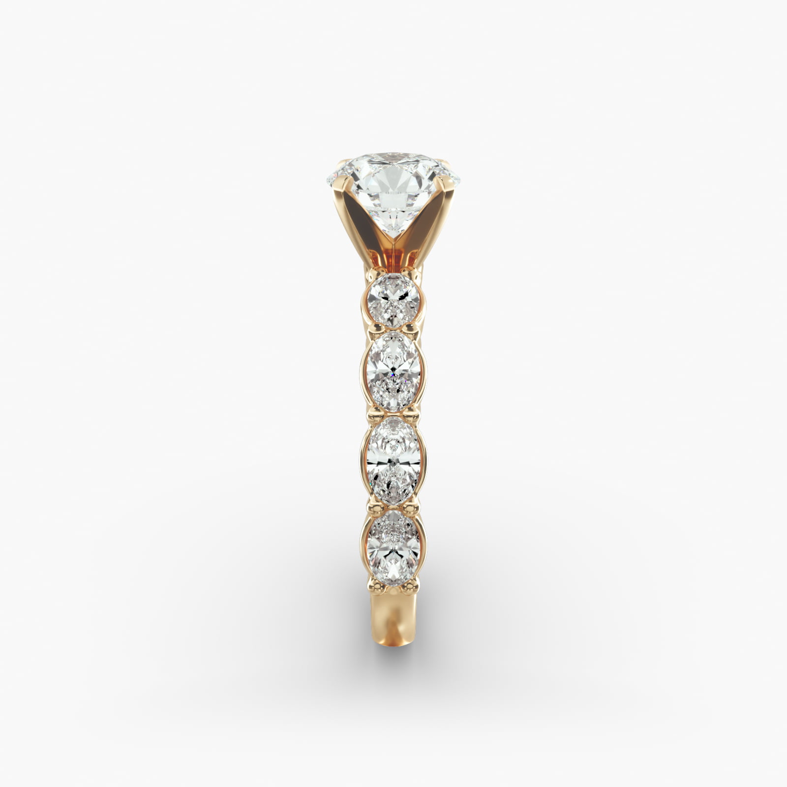 East West Oval Cut Side Stone Diamond Engagement Ring In 18K Yellow Gold