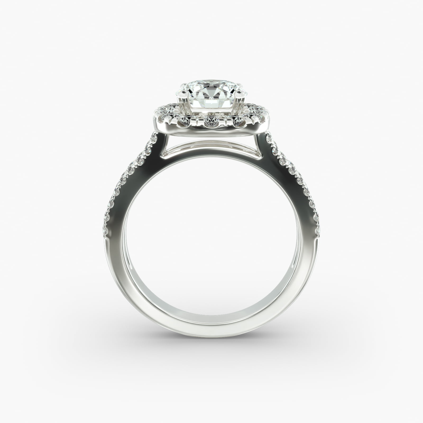 Double Shank Diamond Halo Engagement Ring In 14K White Gold