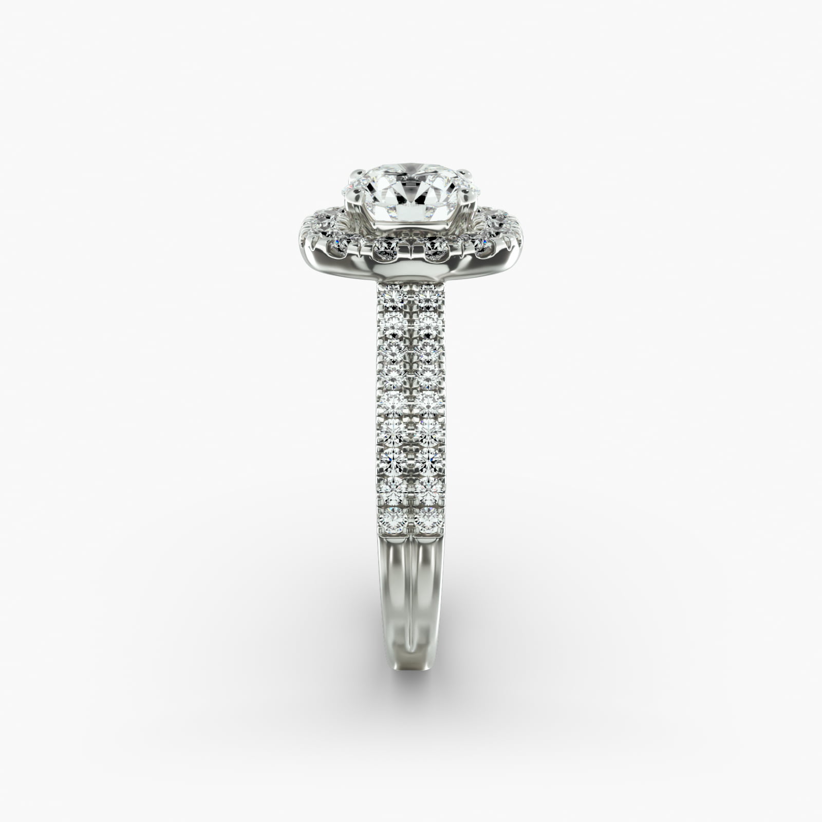 Double Shank Diamond Halo Engagement Ring In 14K White Gold