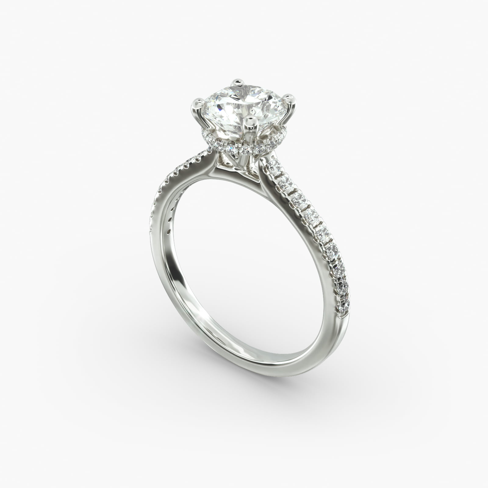 14K White Gold Hidden Halo Pavé Cathedral Engagement Ring-18051w14