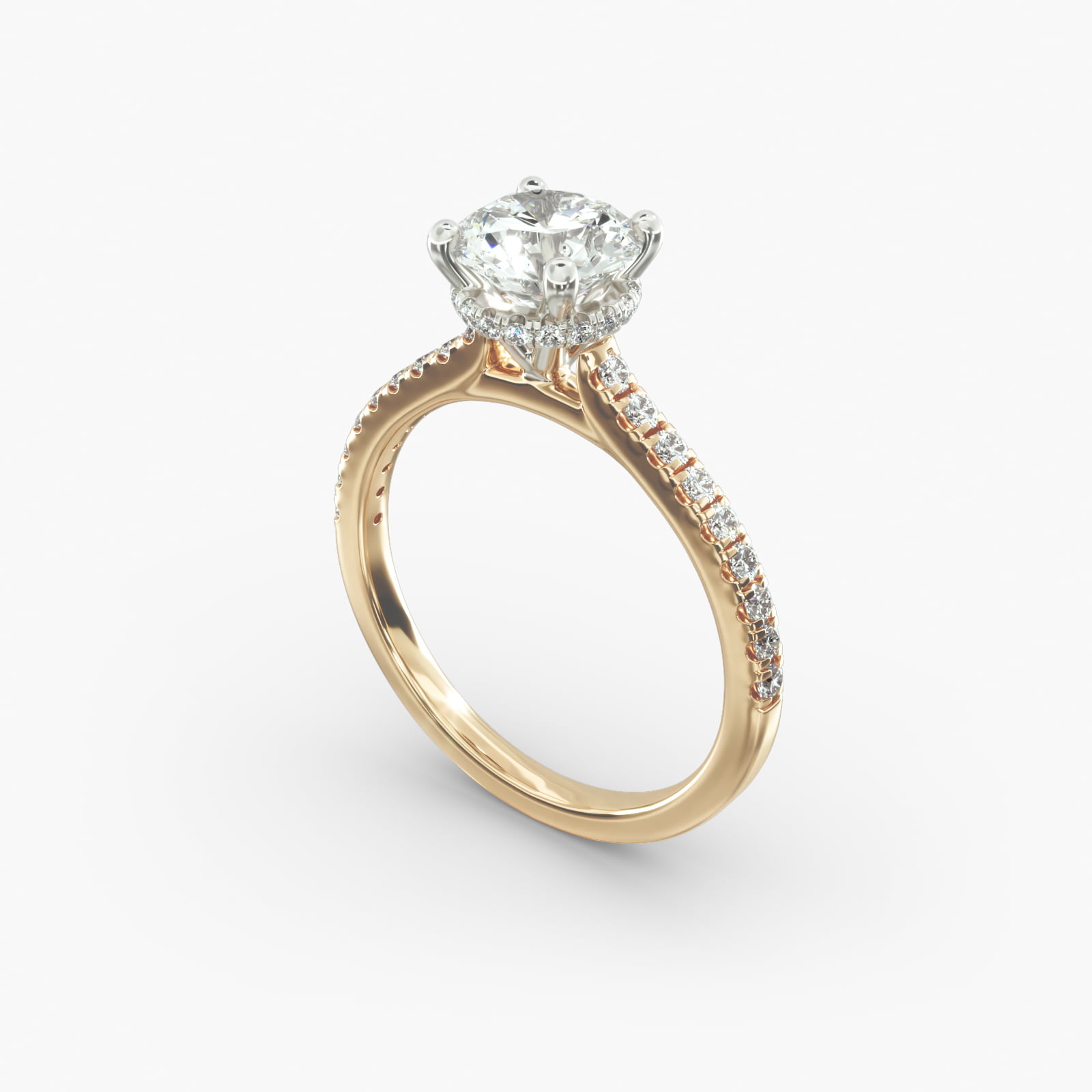 Hidden Halo Cushion Cut Cathedral Engagement Ring 14K Yellow Gold