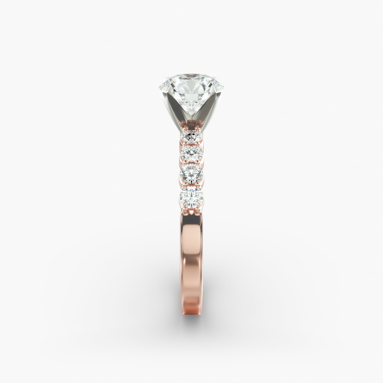 Classic Eight Round Side Stone Diamond Engagement Ring In 14K Rose Gold