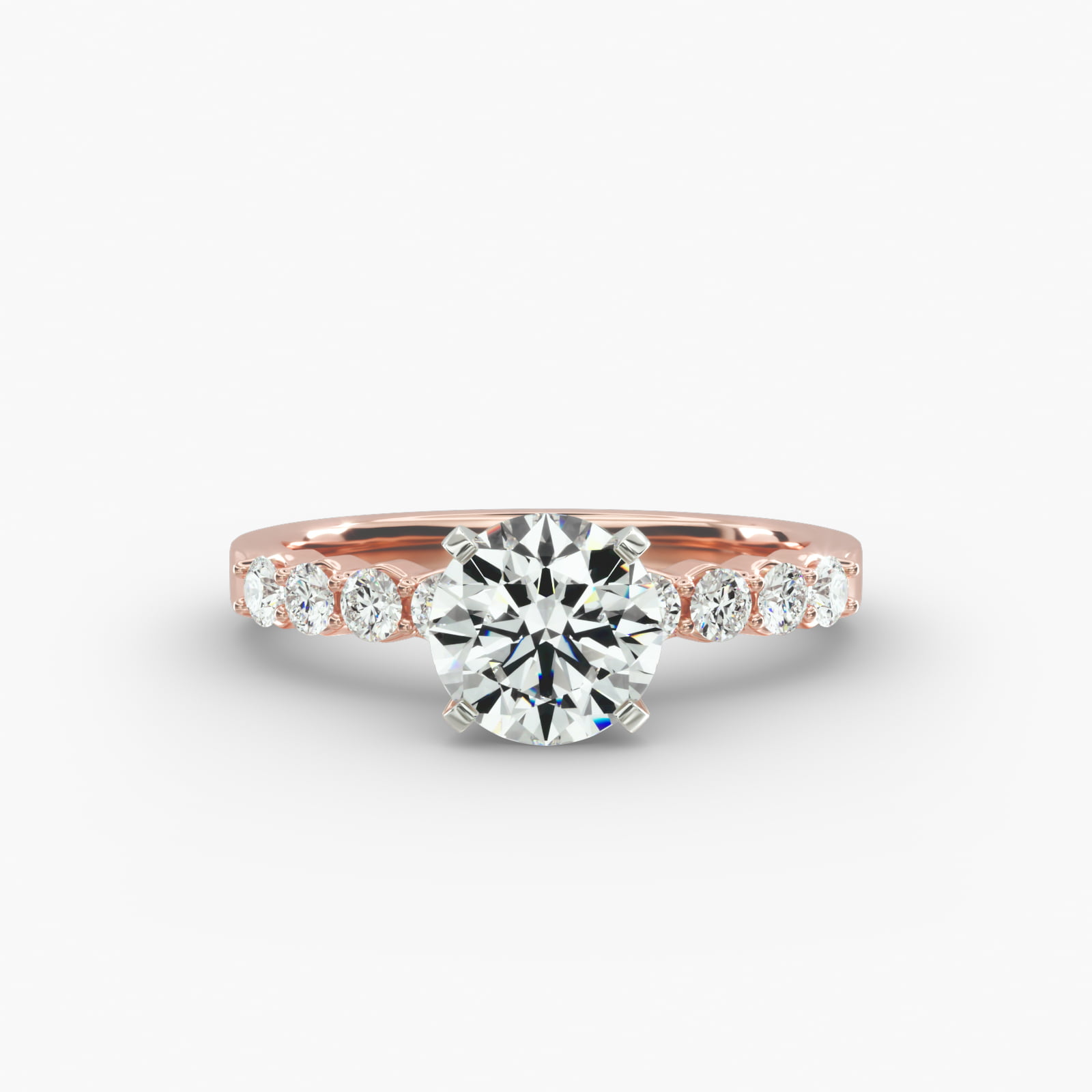 Classic Eight Round Side Stone Diamond Engagement Ring In 14K Rose Gold