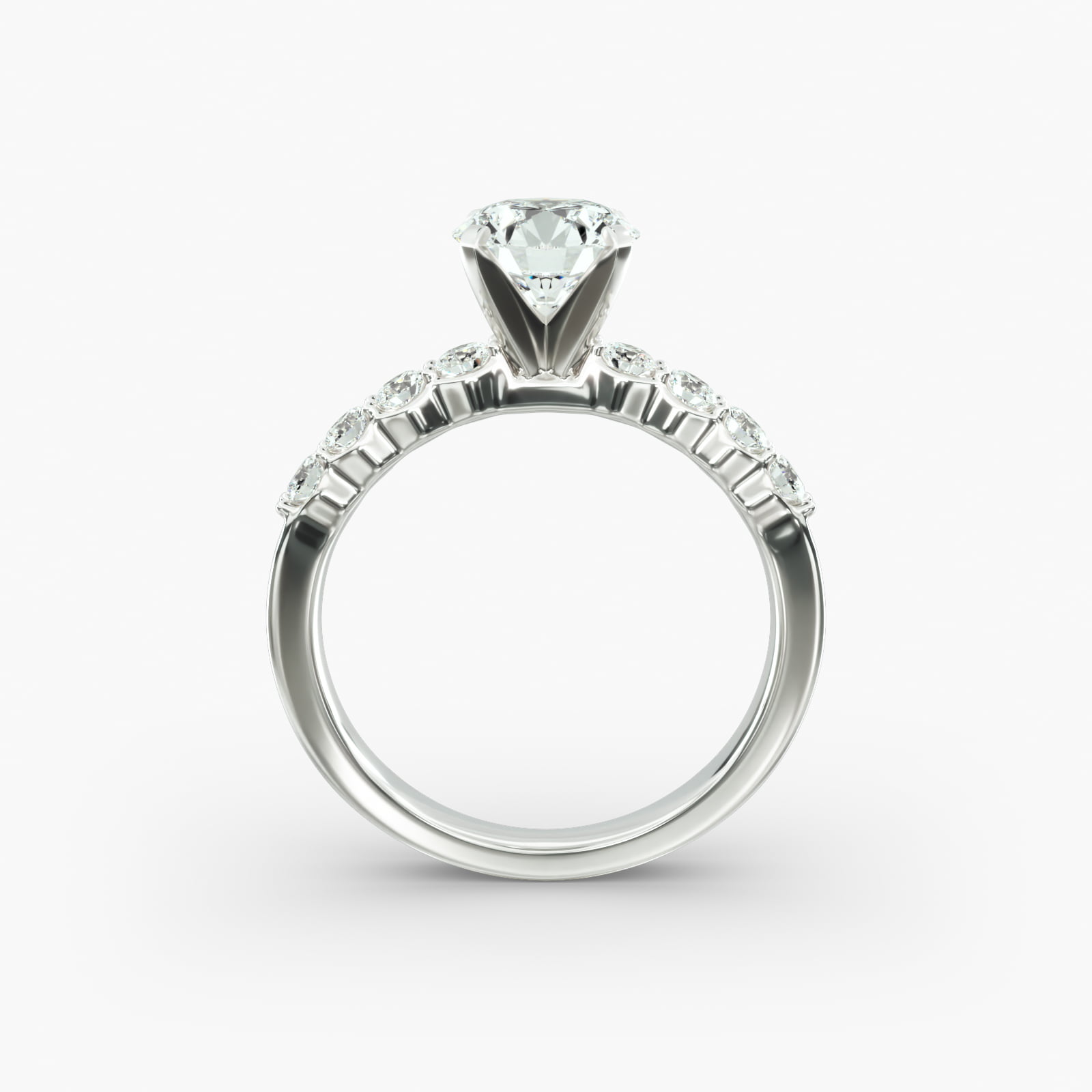 Classic Eight Round Side Stone Diamond Engagement Ring In 14K White Gold