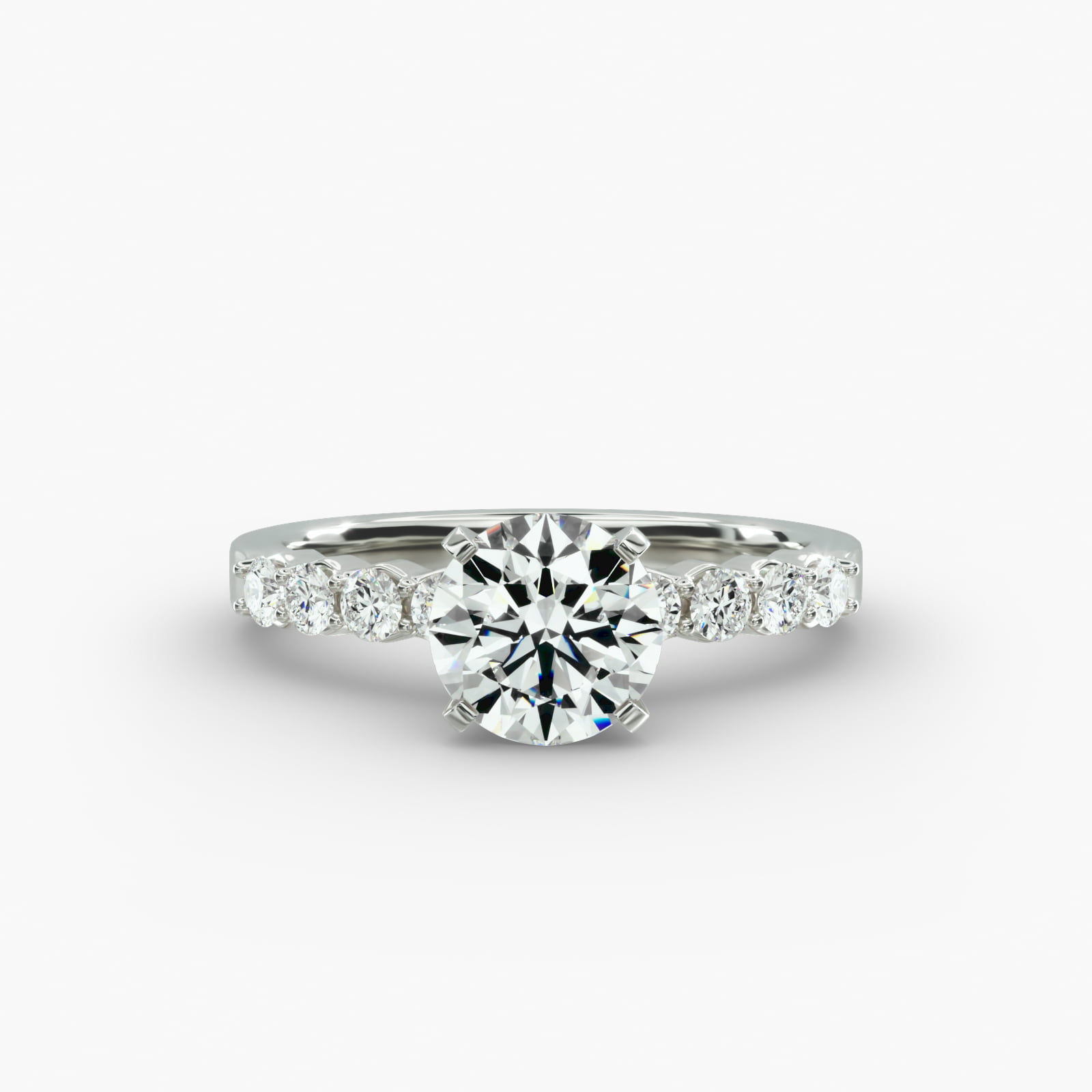 Classic Eight Round Side Stone Diamond Engagement Ring In 14K White Gold