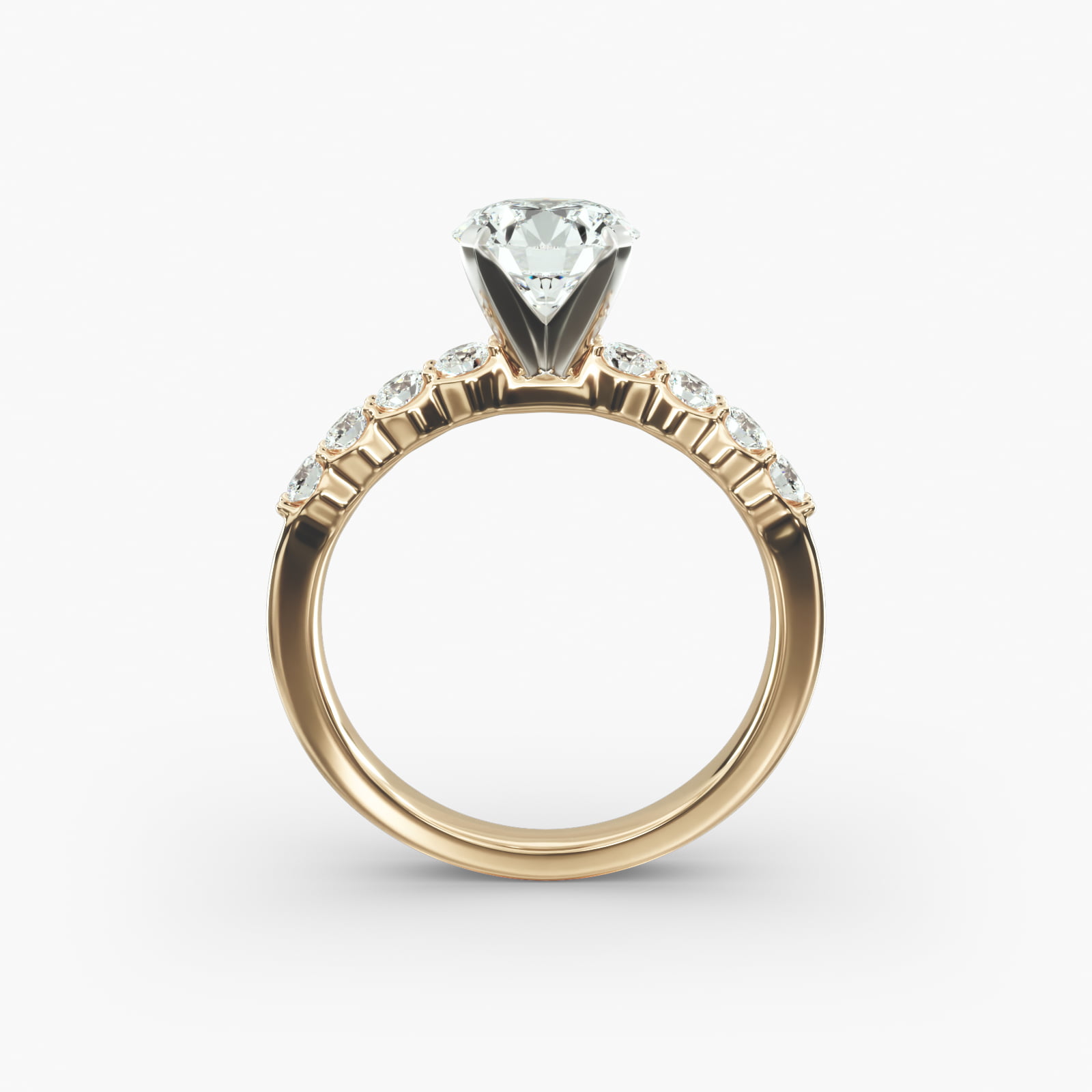 Classic Eight Round Side Stone Diamond Engagement Ring In 14K Yellow Gold
