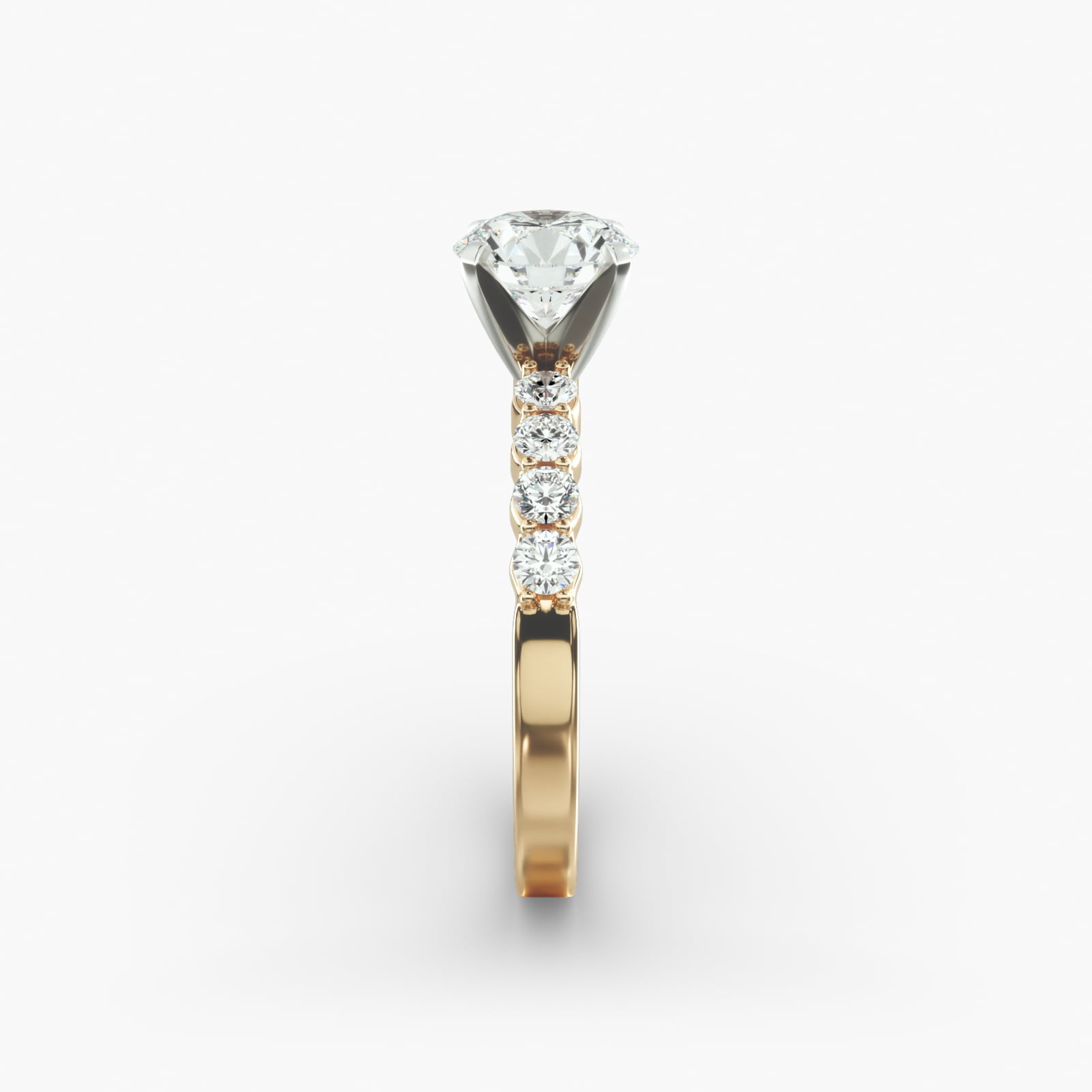Classic Eight Round Side Stone Diamond Engagement Ring In 14K Yellow Gold