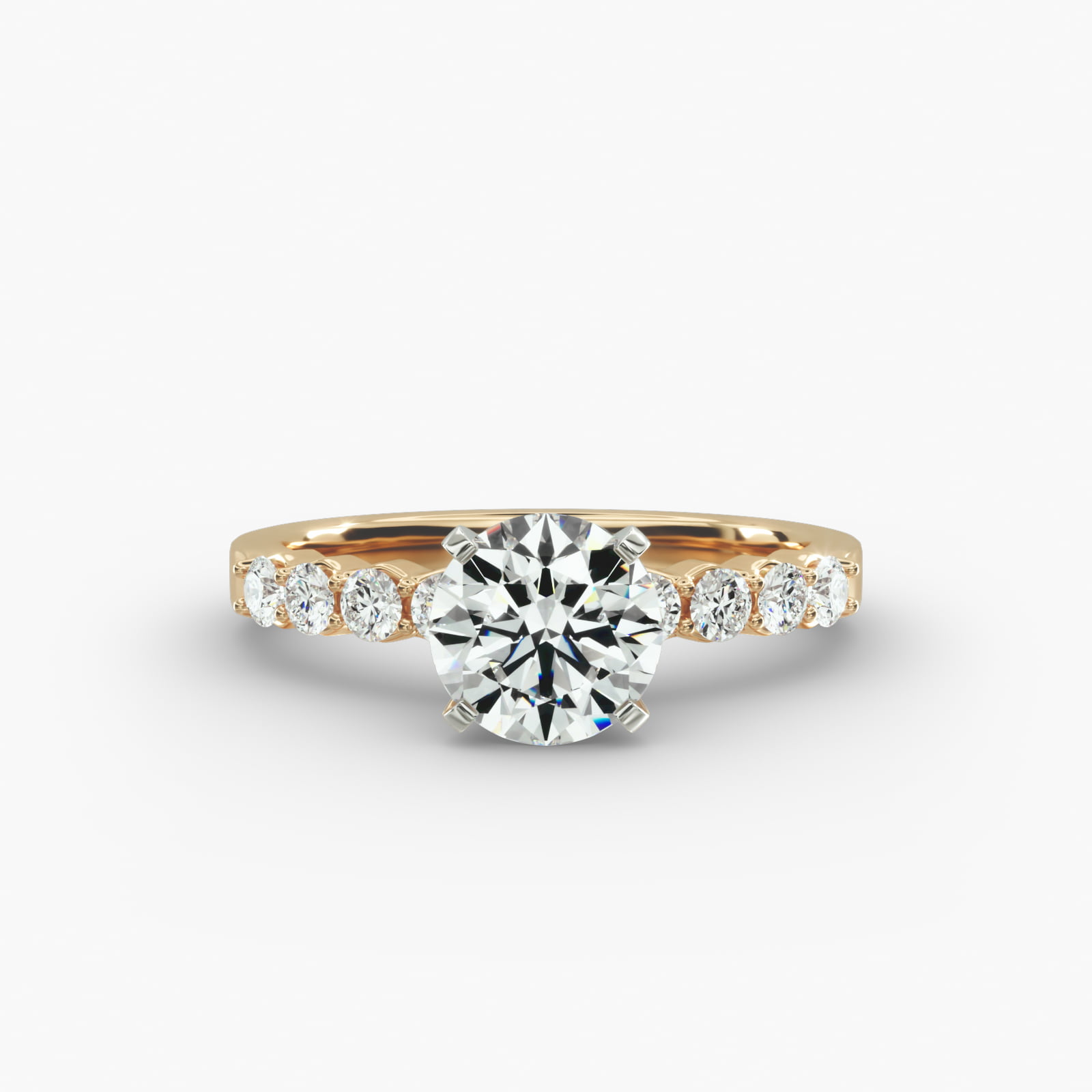 Classic Eight Round Side Stone Diamond Engagement Ring In 14K Yellow Gold
