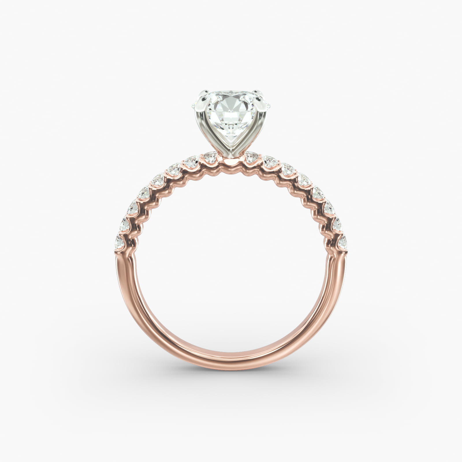 Petite Contour Side Stone Diamond Shared Prong Engagement Ring In 14K Rose Gold