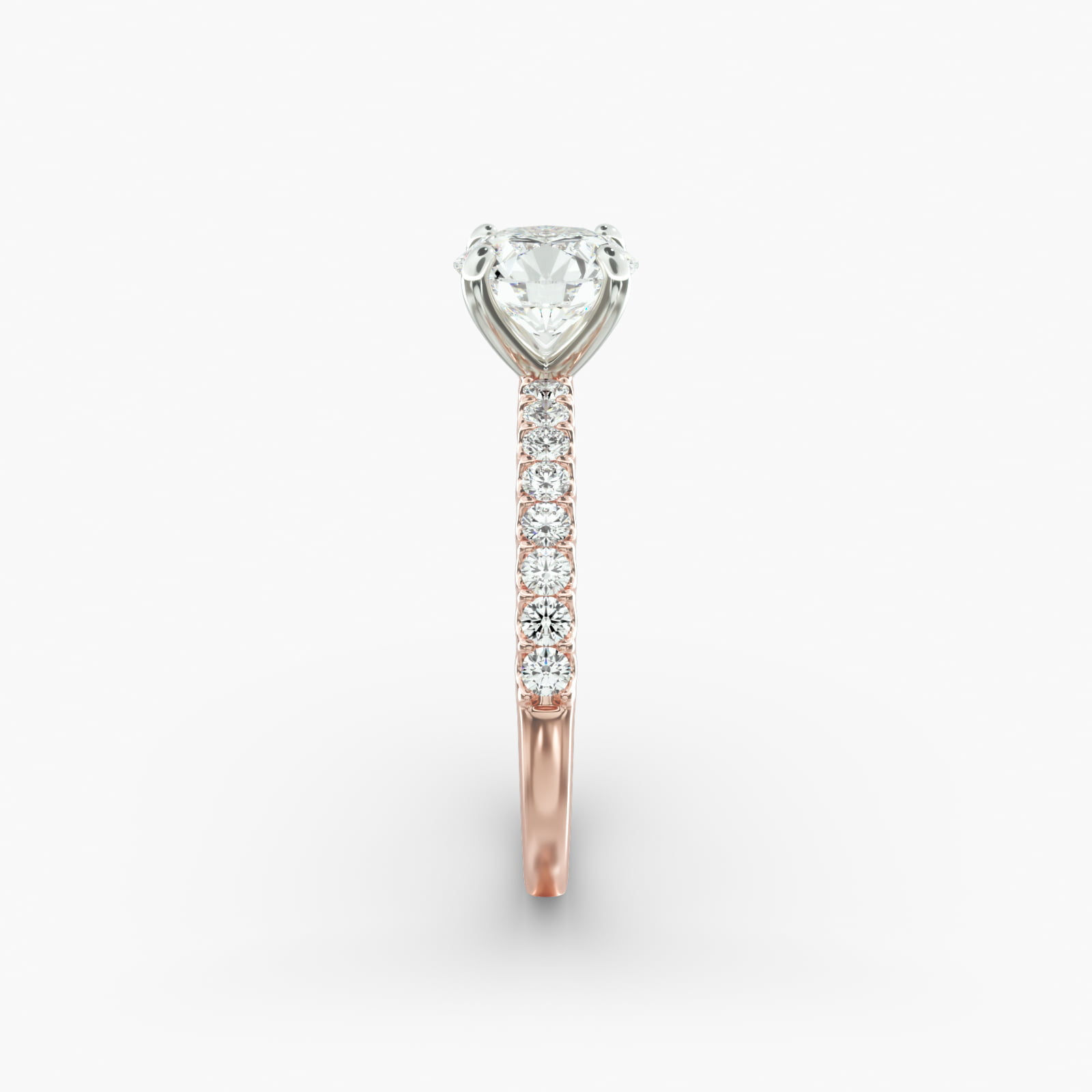 Petite Contour Side Stone Diamond Shared Prong Engagement Ring In 14K Rose Gold